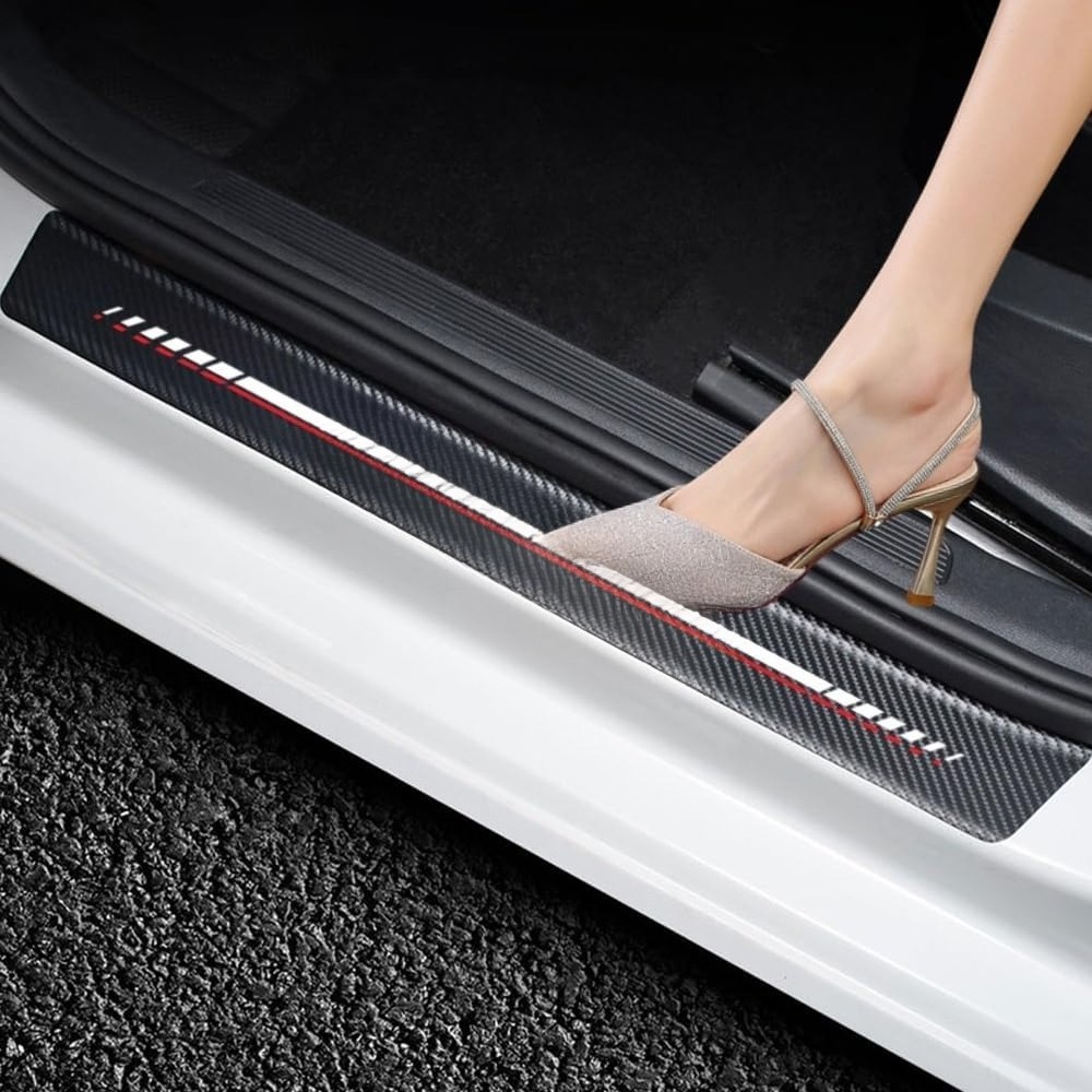 4-Piece Door Sill Protector Kit, Carbon Fiber Leather Door Sill Trim
