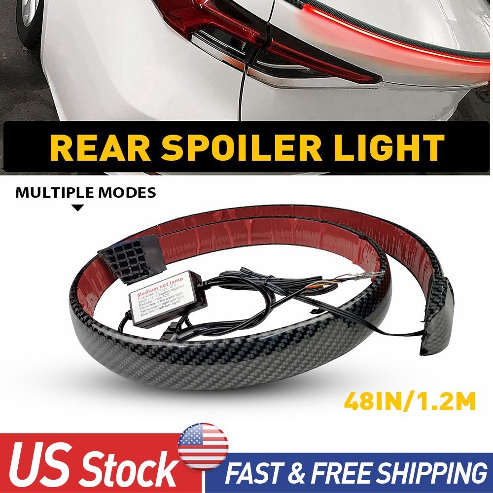 New Carbon Fiber LED Car Tail Brake Light Strip Rear Spoiler Lip Trim Universal
