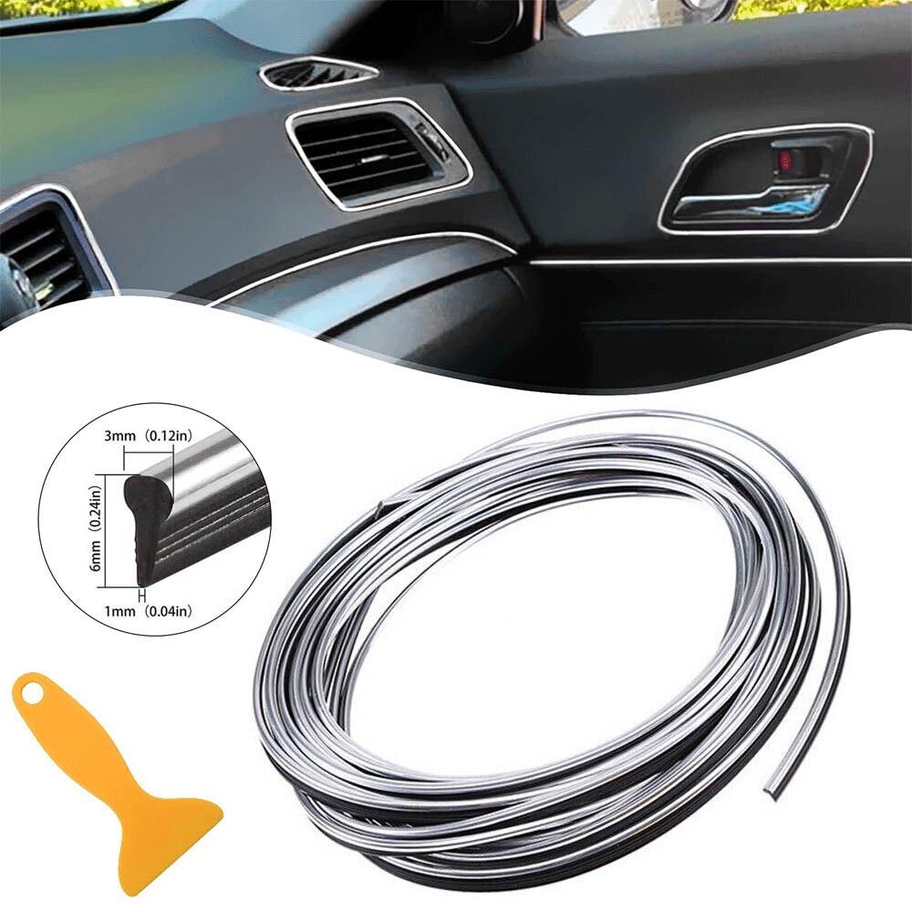 Chrome Car Interior Decorative Door Edge Line Moldings Trim Strip Accessories 5M