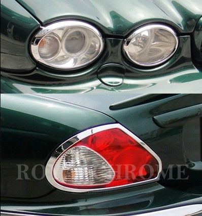 USA STOCK COMBO Kit CHROME Front & Rear Tail Light Trims for JAGUAR X-Type Sedan
