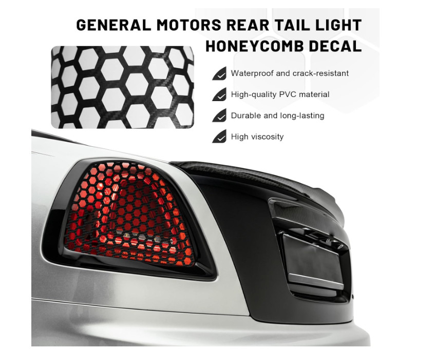 2 PCS Car Rear Tail Light Lamp Stickers Honeycomb Type Decal, 18.9″×11.8″ Waterp