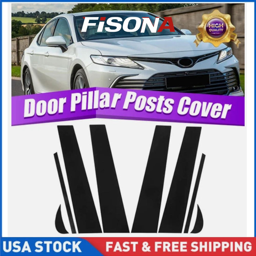 8pcs Black Door Pillar Window Posts Trim Piano Cover For Toyota Camry 2018-2021
