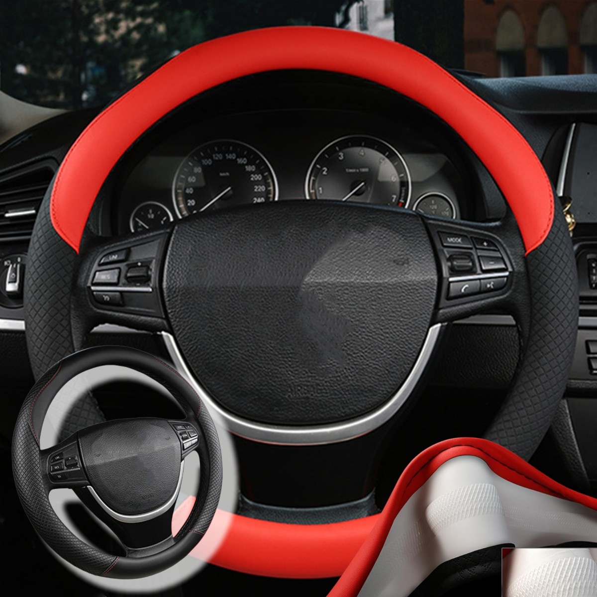 PU Leather Car Steering Wheel Cover Protector Universal For Most Auto SUV 15″