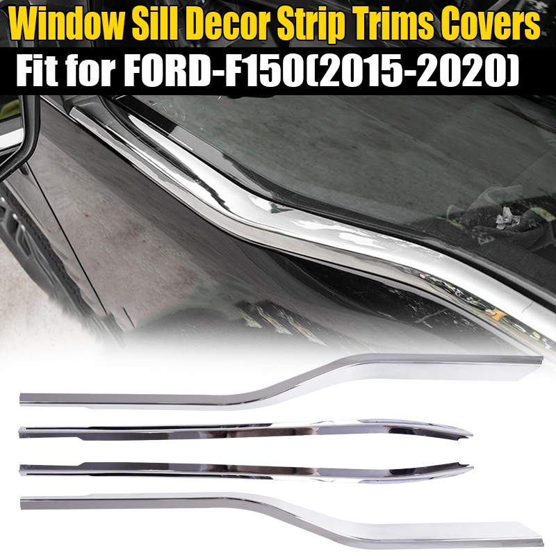 4PCS L+R Chrome Window Molding Bottom Sill Trim Strip For Ford F150 2015-2020