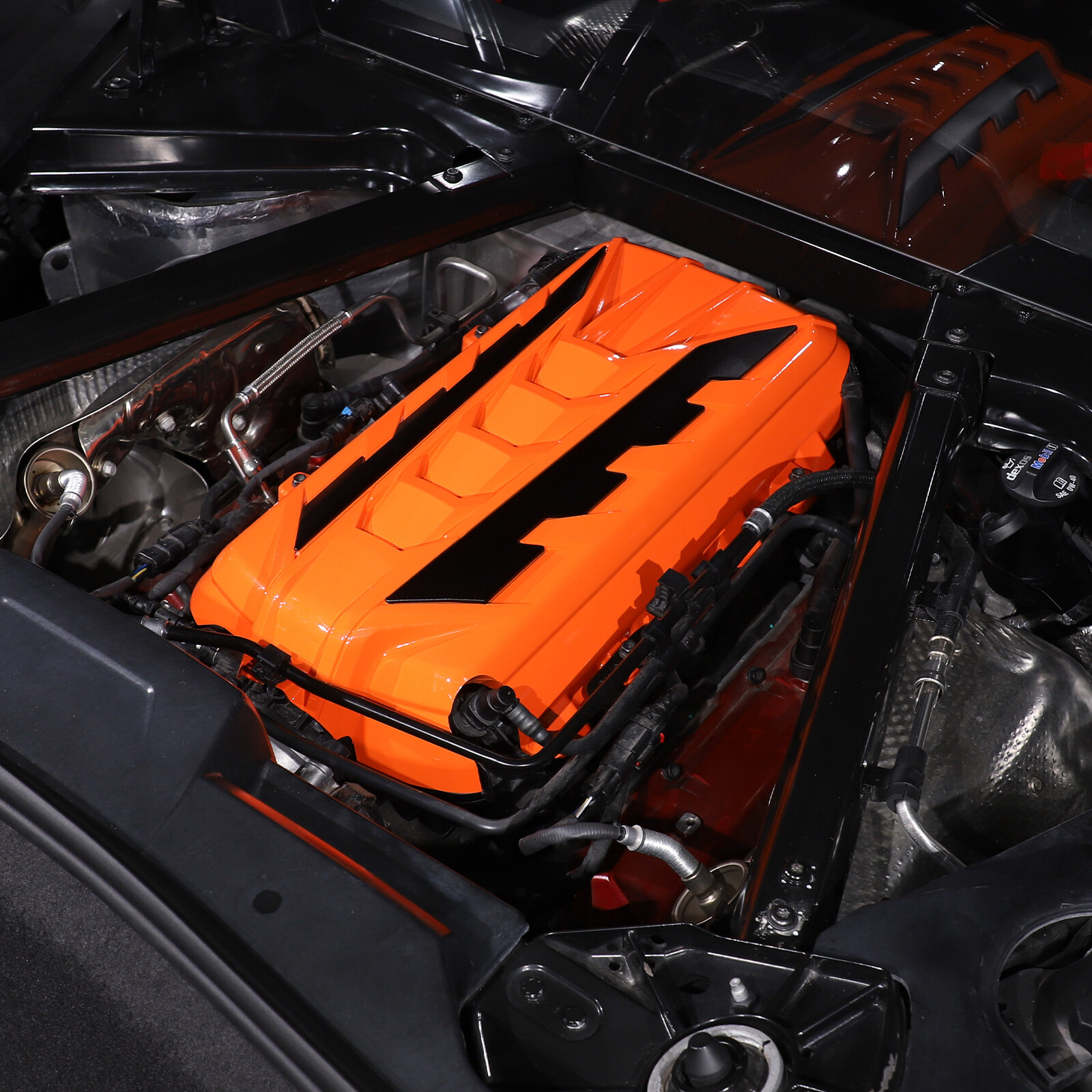 Orange Engine Bay Panel Cover Trim in Edge Black For Corvette Coupe C8 2020-2025