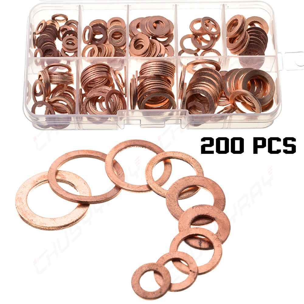 Universal Engine Oil Drain Plug Seal Washers O-Ring Copper Gasket 200Pcs/Set