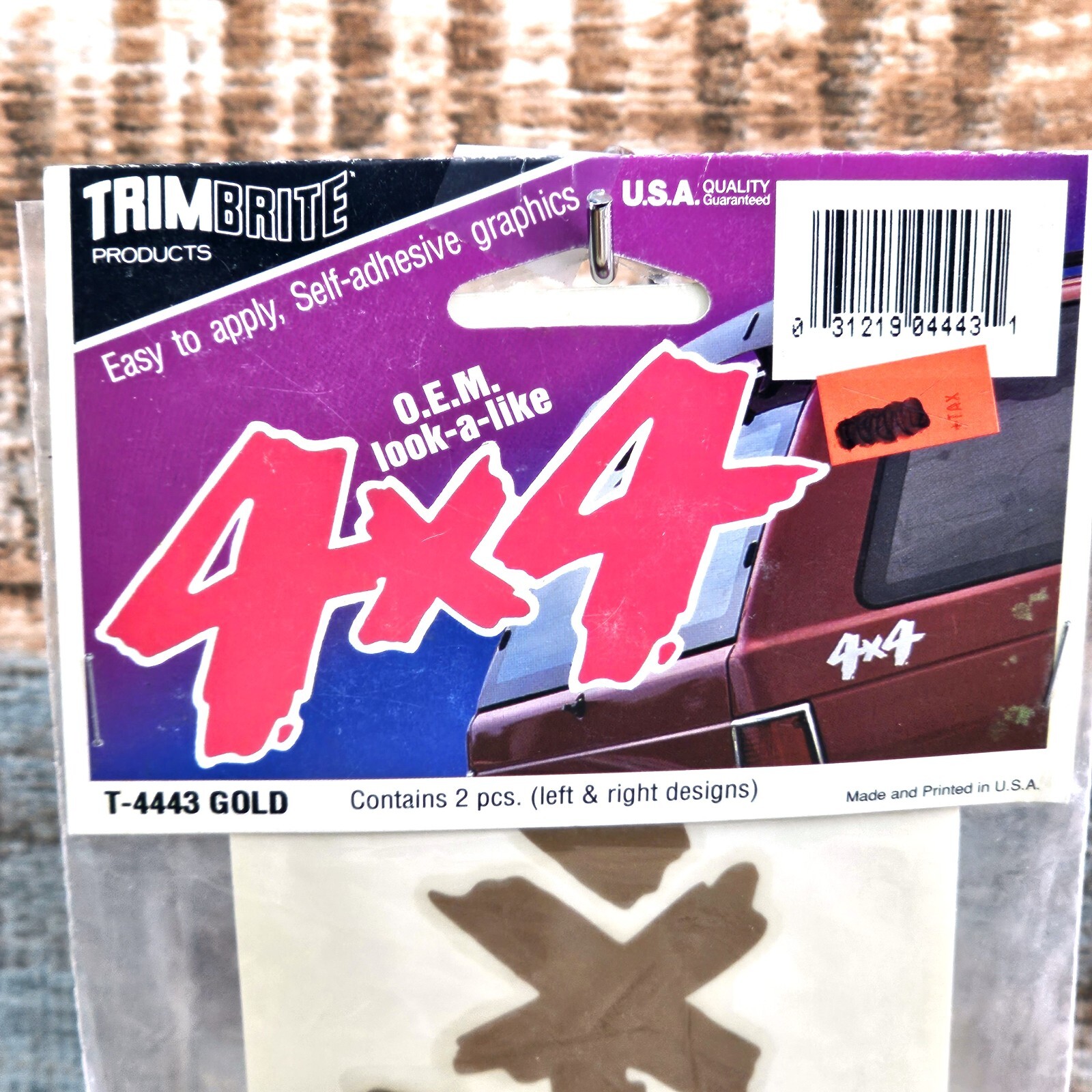 TRIMBRITE 4 x 4 Car Decals Gold T4443 Self Adhesive Graphics Automotive Set USA
