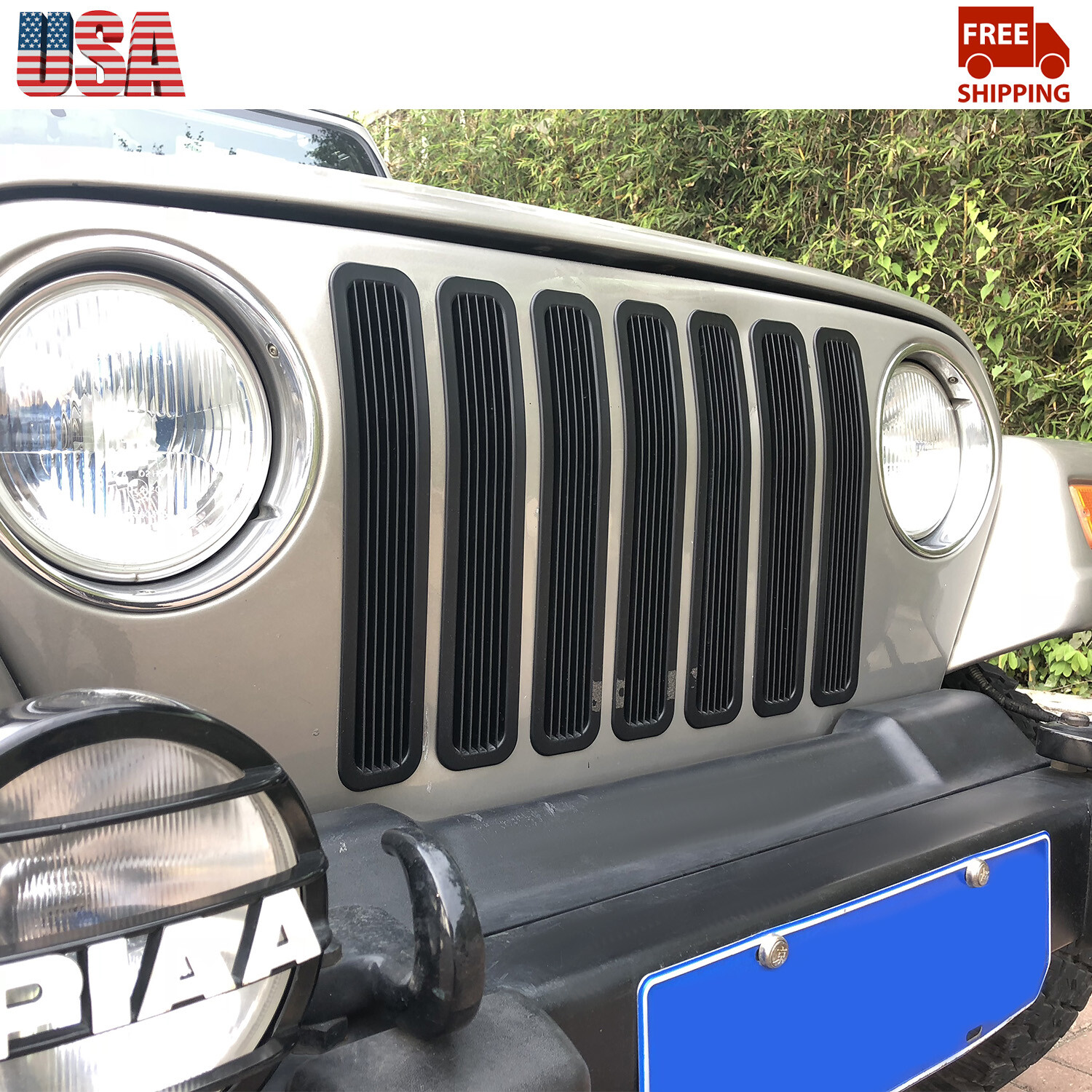 7PCS Black Front Grill Insert Mesh Grille Trim Cover For Jeep Wrangler TJ 1997+