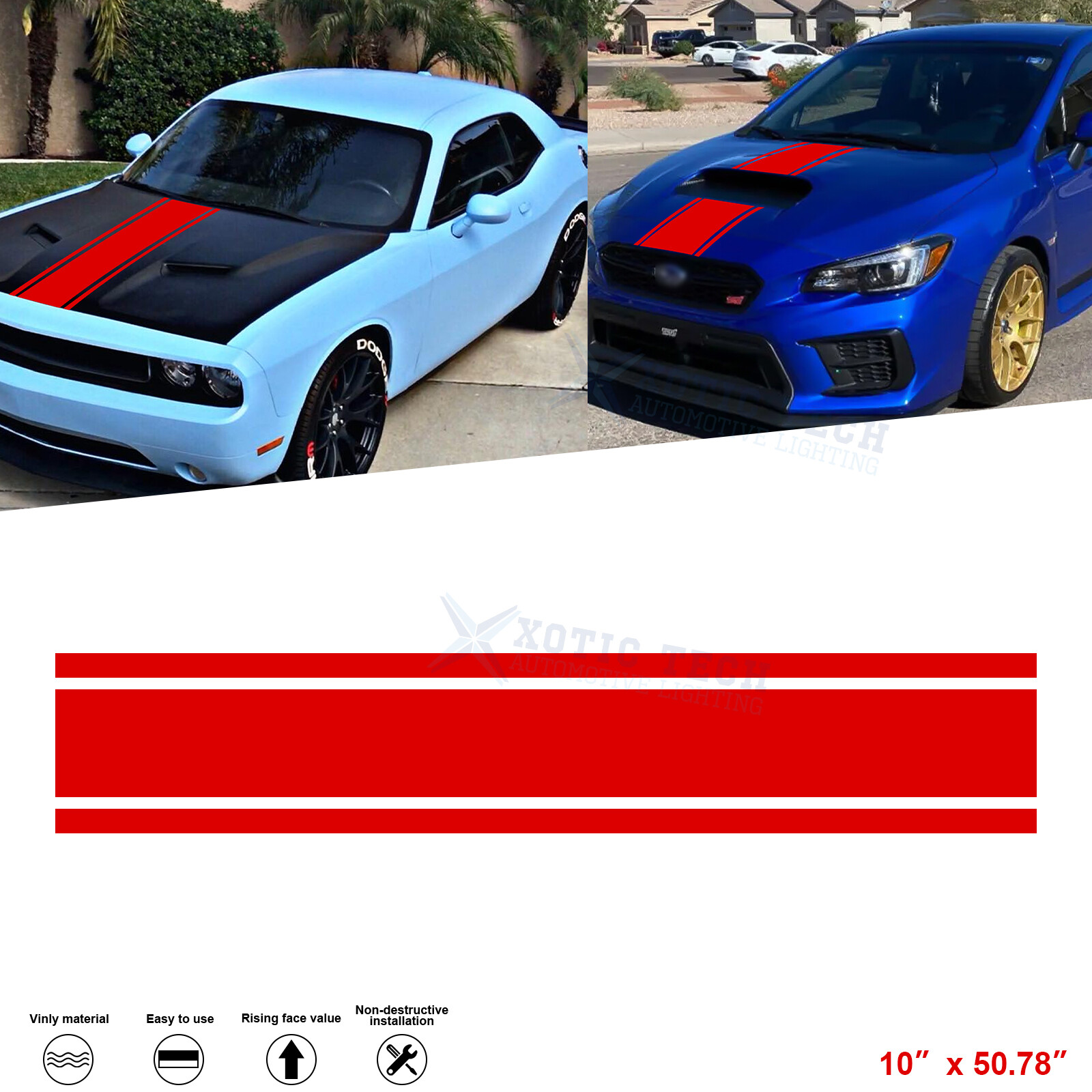 Red Vinyl Pre-cut Front Hood Fender Trunk Stripe Decals Sticker Universal Fit