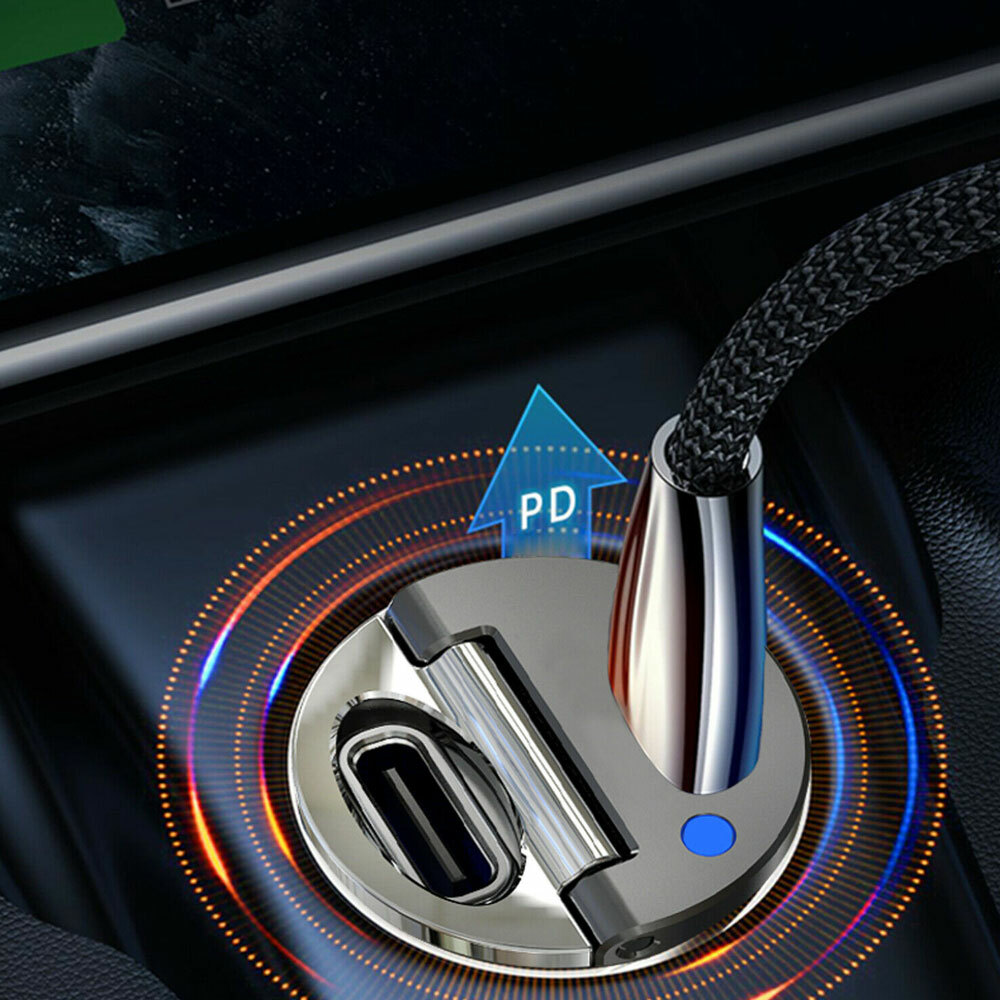 Mini Dual USB Type-C PD Super Fast 30W Car Phone Charger Adapter Black