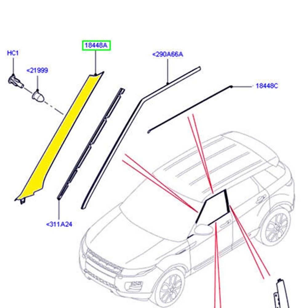 For Land Rover Range Rover Evoque 2012-19 Pair Wind Shield A Pillar Trim Molding