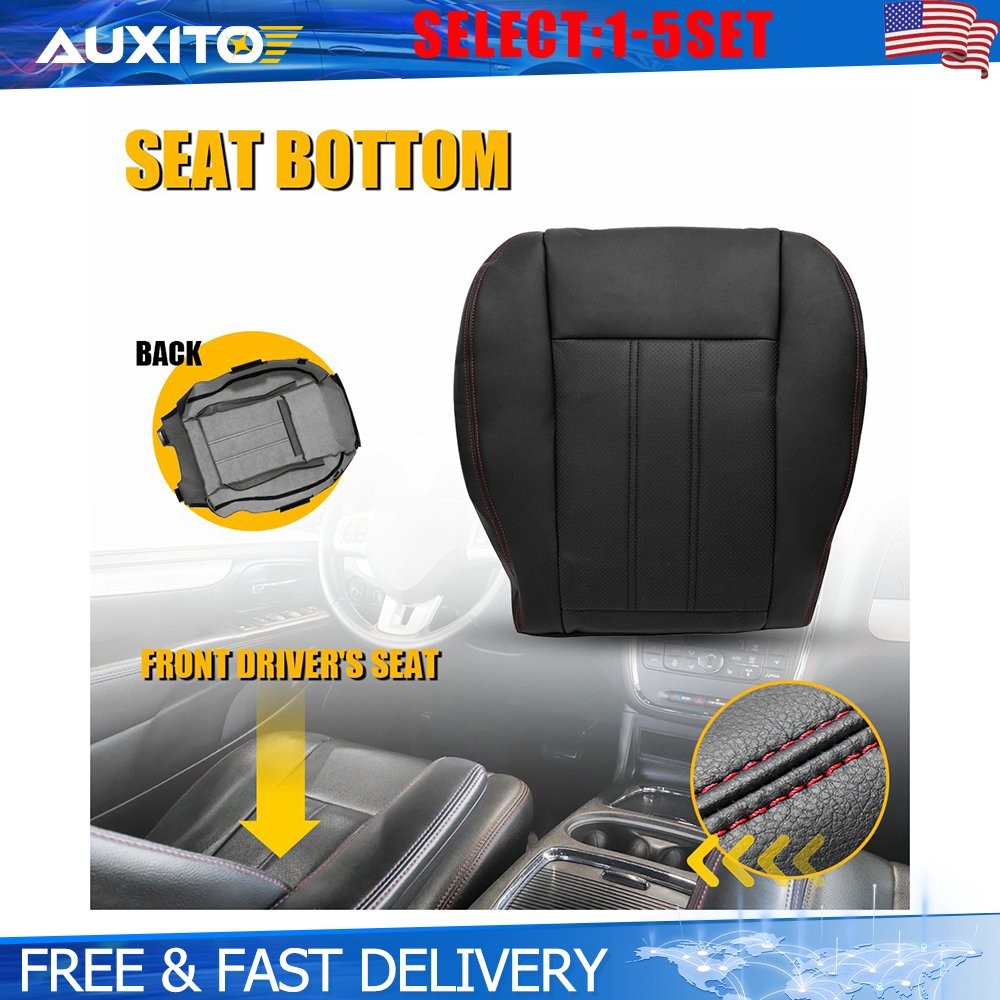 For 2008-2020 Dodge Grand Caravan Driver Bottom Leather Seat Cover Red Seam 1-5X