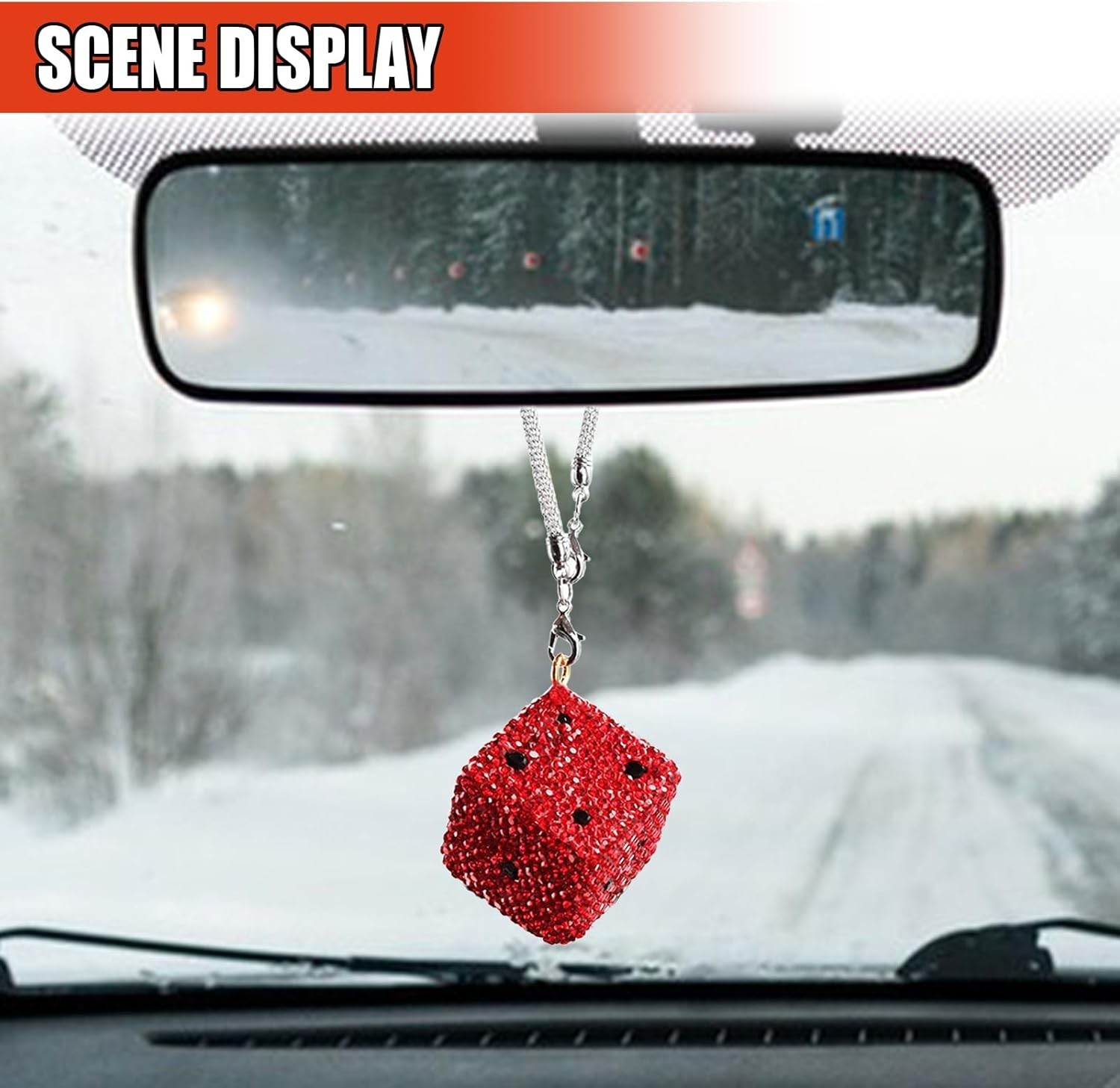 Elegant Red Bling Dice Rearview Mirror Pendant – Dazzling Car Interior Accessory