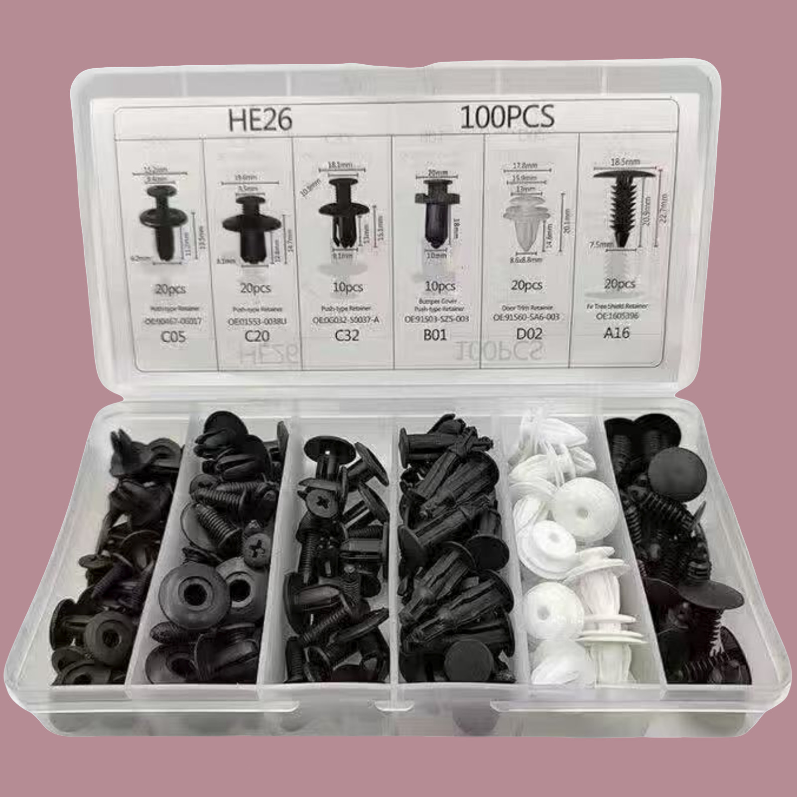 For 100X Car Clips Fixer Plastic Fasteners Kit Push Type Rivets Assortment
