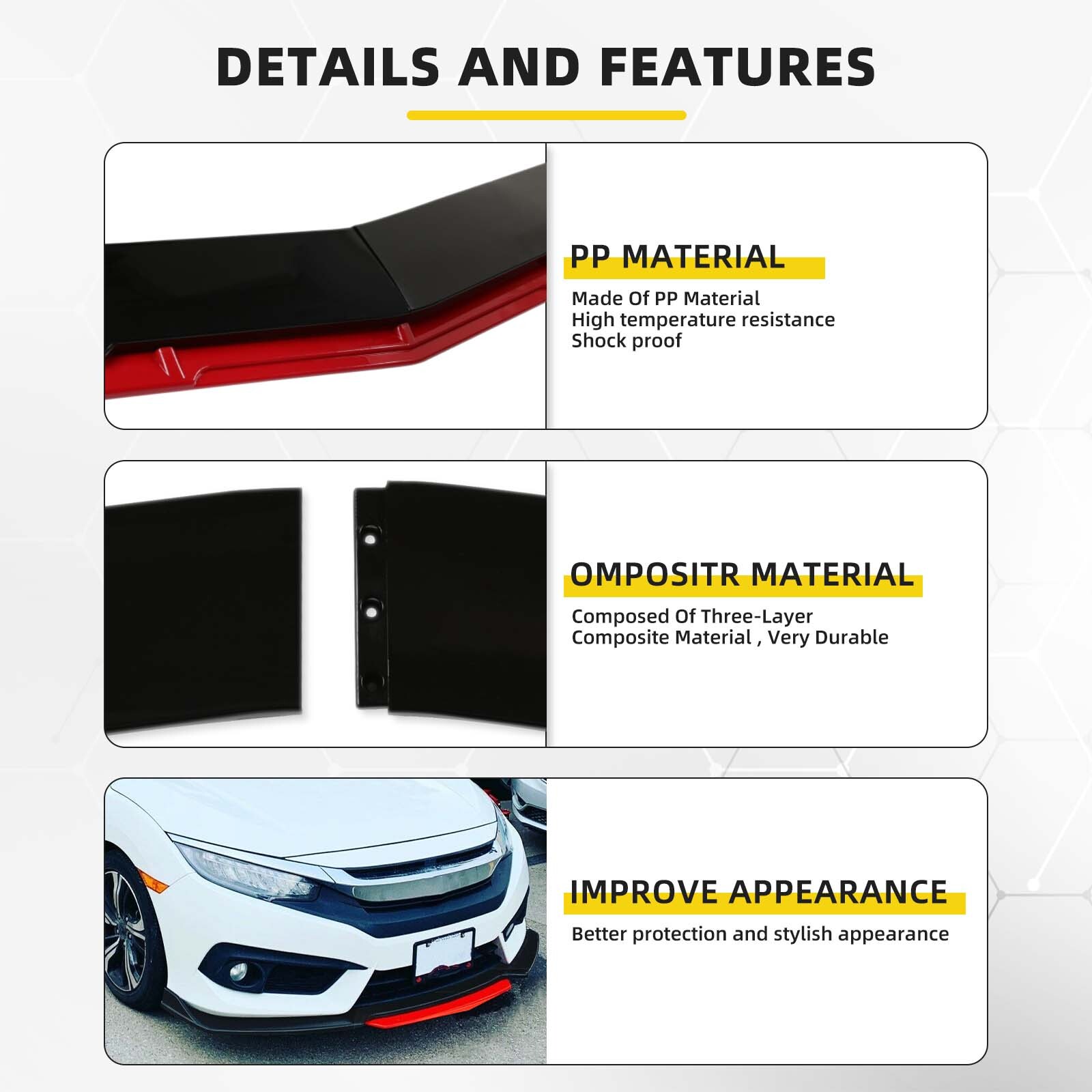 Universal Car Front Bumper Chin Lip Spoiler Splitter Body Kit Glossy Black+Red