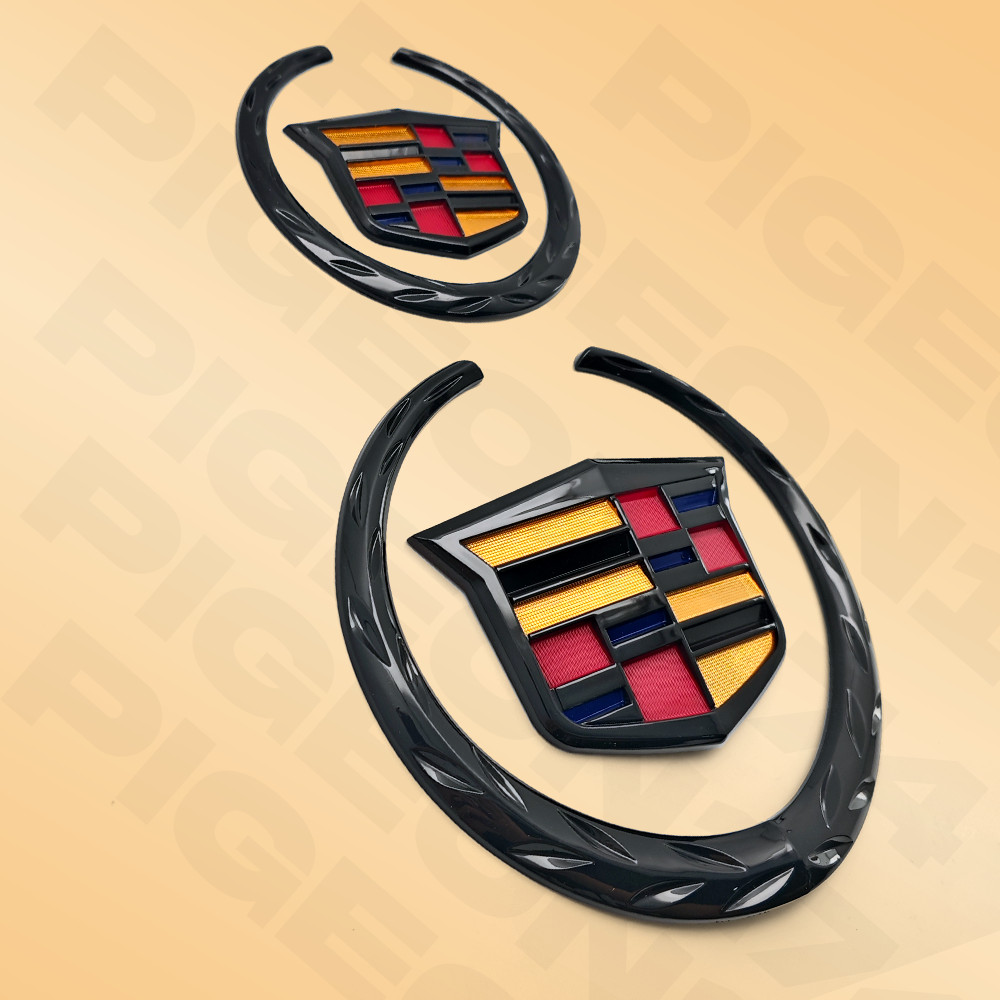 Color&Black Front Grille & Rear Trunk Lid Emblem Badge For Escalade ATS CTS STS