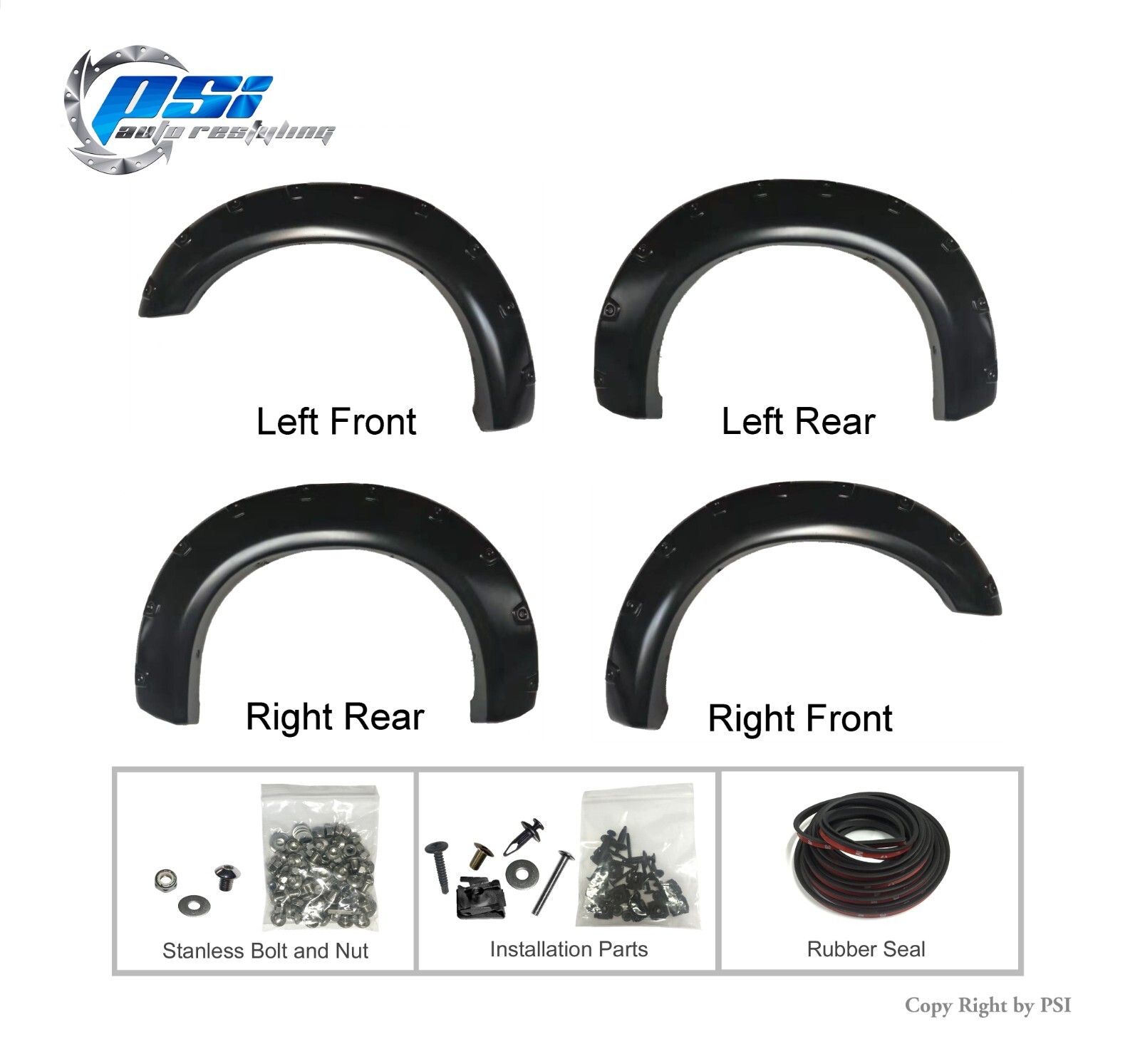 Pop-Out Bolt Fender Flares Fits Ford F-250, F-350 Super Duty 11-16 Paintable