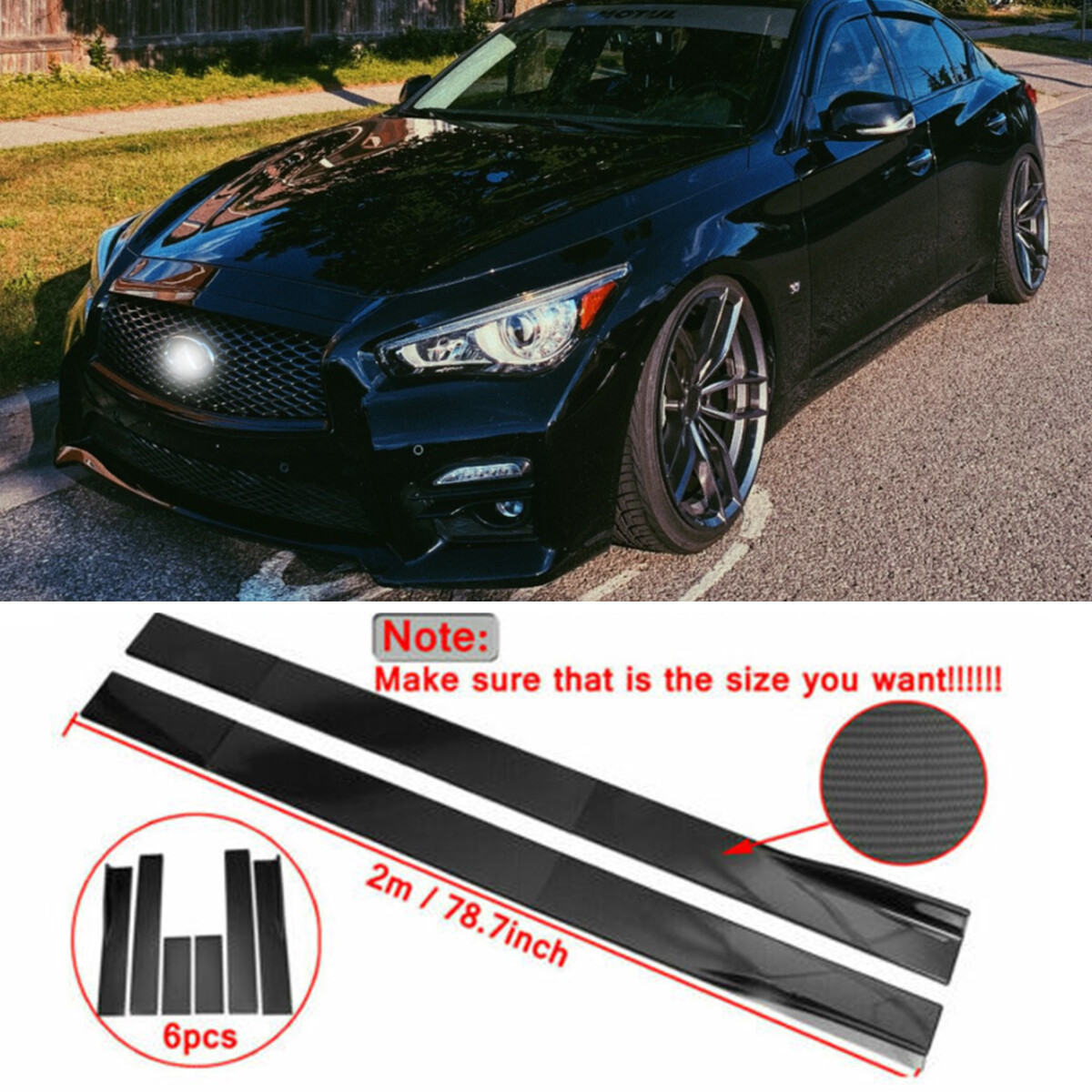 For Infiniti Q50 78.7″ Carbon Fiber Side Skirt Splitter Extension Rocker Panel
