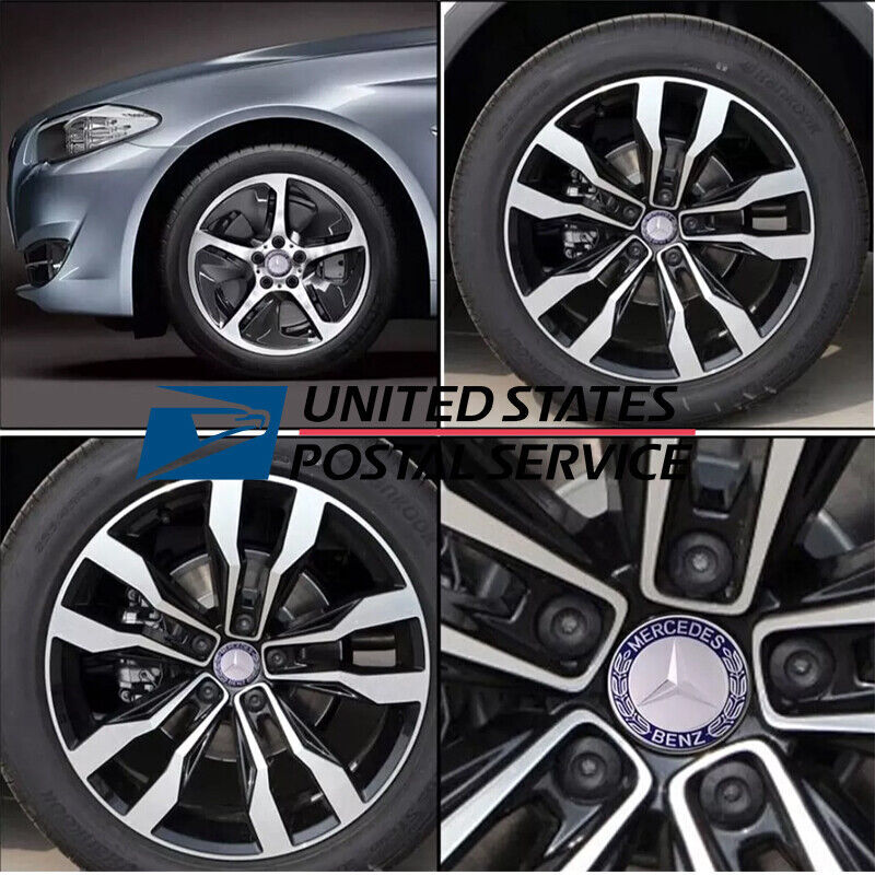 4x For Mercedes-Benz Dark Blue Wheel Center Hubcaps Emblem Rim Cap Set 75mm
