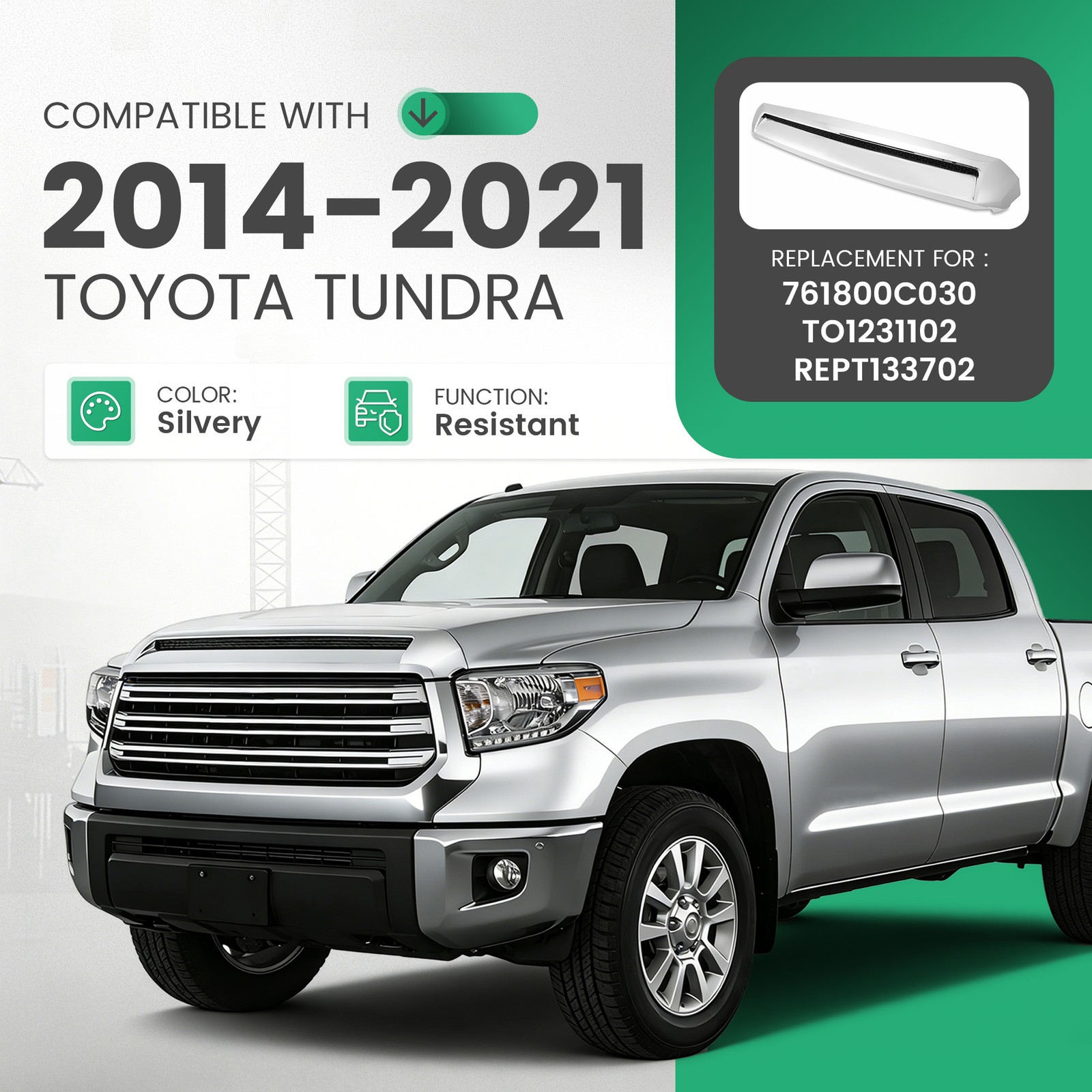 For Toyota Tundra 14-21 Front Molding Upper Grille Hood Bulge Scoop Chrome ABS