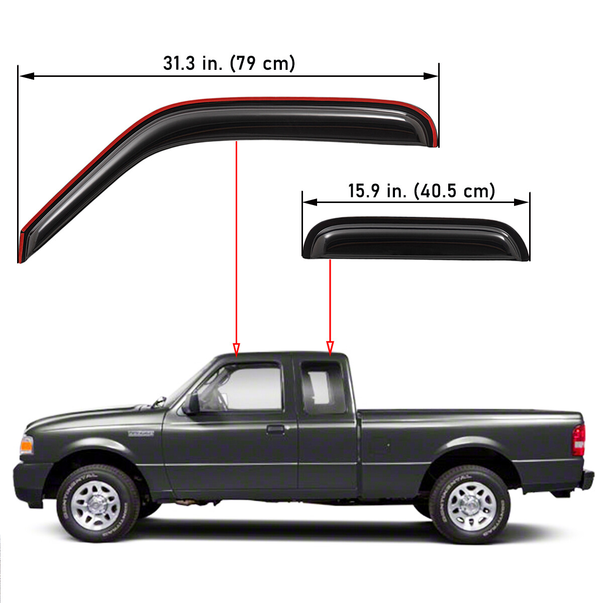 Window Visors Vent Shade for 1999-2011 Ford Ranger SuperCab w/ Fixed Rear Window