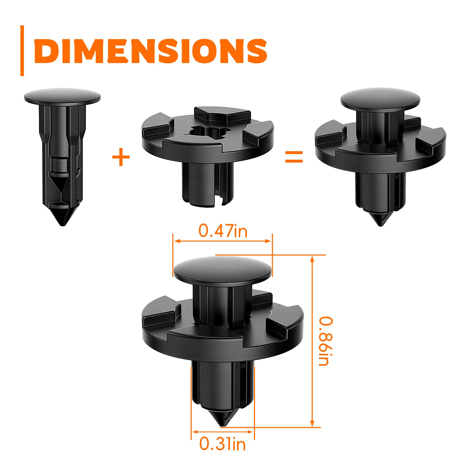100pc 8mm Hole Dia Plastic Rivet Fastener Push Clip Black for Tesla Toyota Volvo