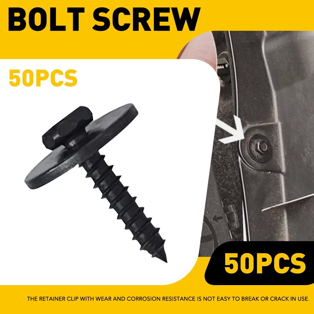 50*Car Screw Liner Fender Body Bumper Cover Splash Bolt Shield Metal Screw Black