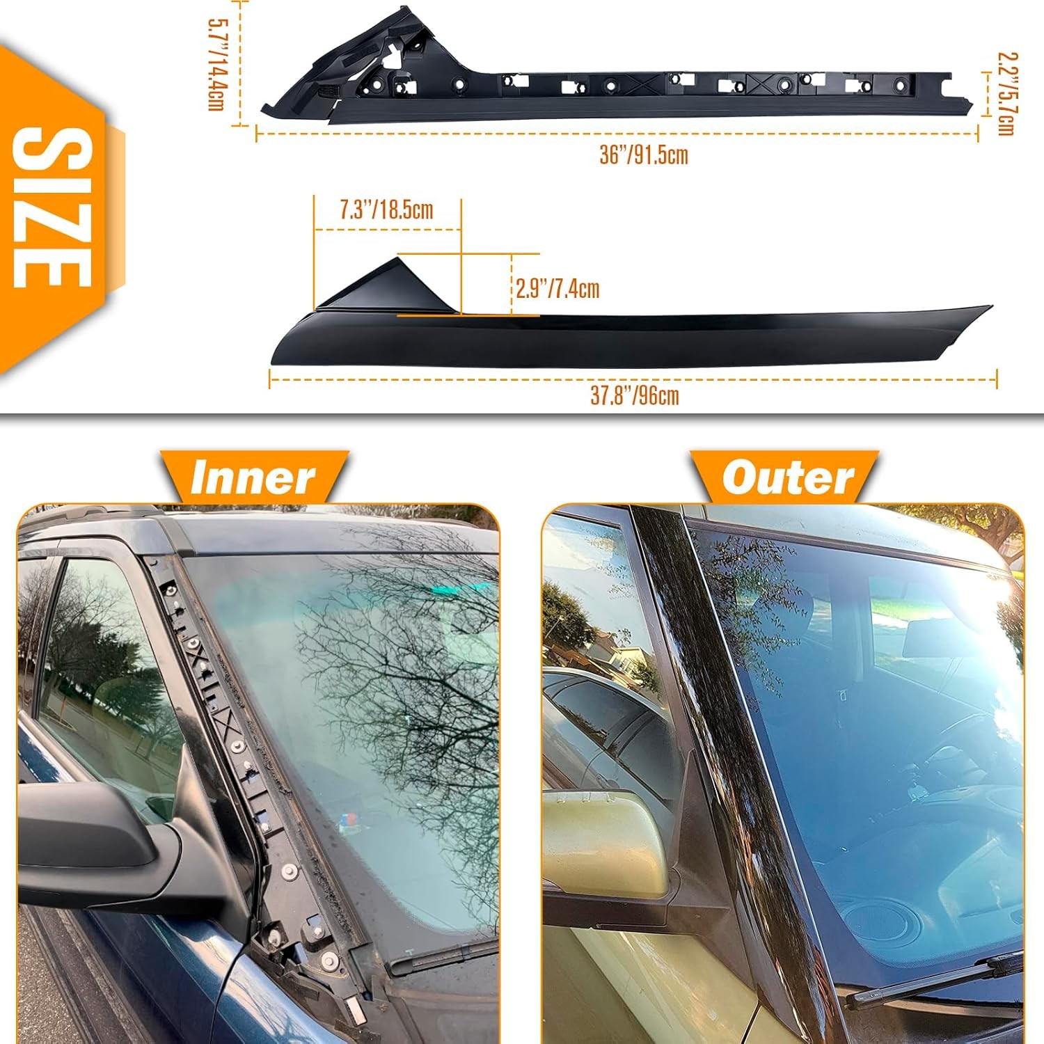 Windshield Trim Molding A-Pillar Fit for Ford Explorer 2011-2019 Gloss Black