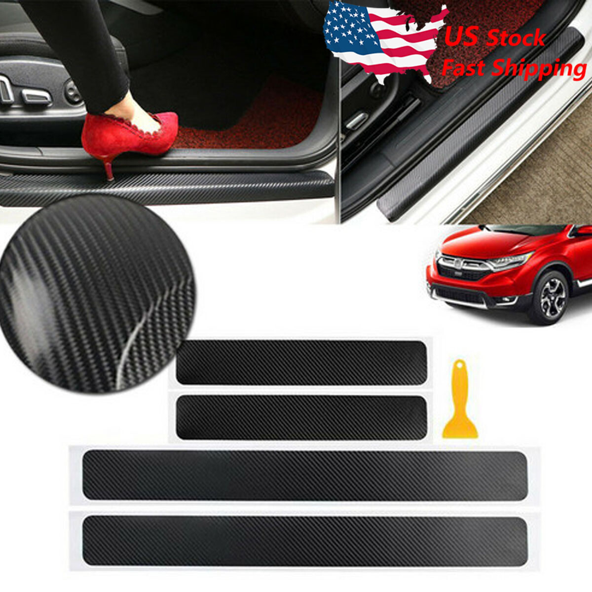 4PCS Carbon Fiber Car Door Plate Sill Scuff Cover Anti Scratch For Hummer H2