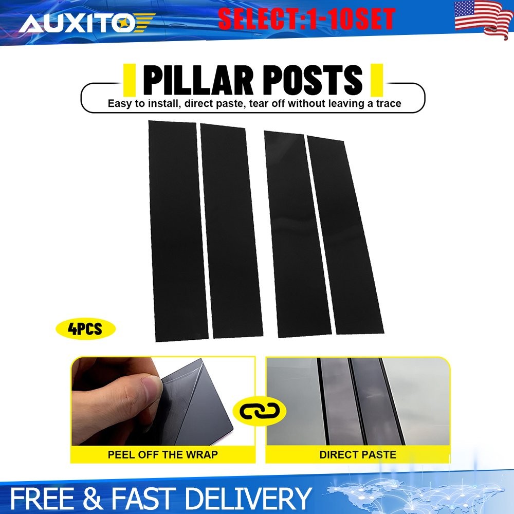 4Pcs Set Black Out Window Pillar Covers For Ford F150 2015-2021 No Hole 4-40X