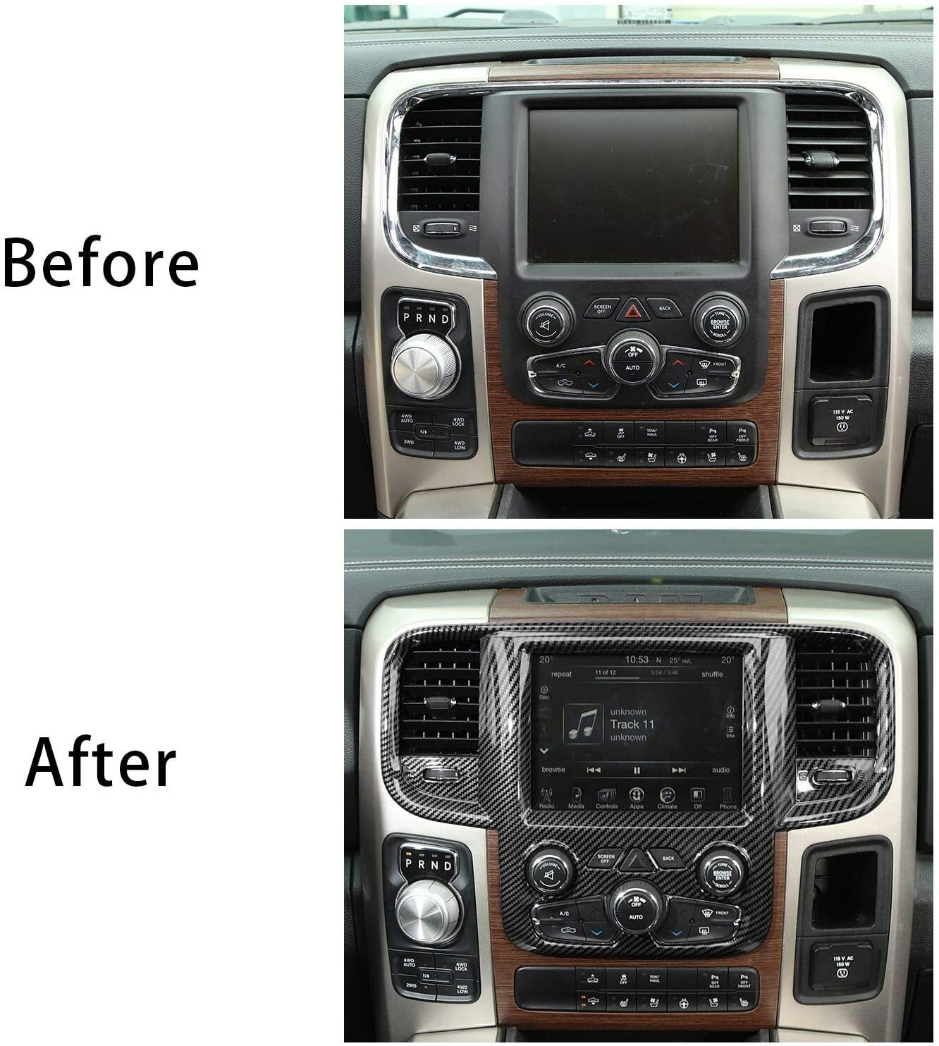 Central control GPS Navigation Screen Panel Trim for Dodge RAM 2011-2017 Carbon