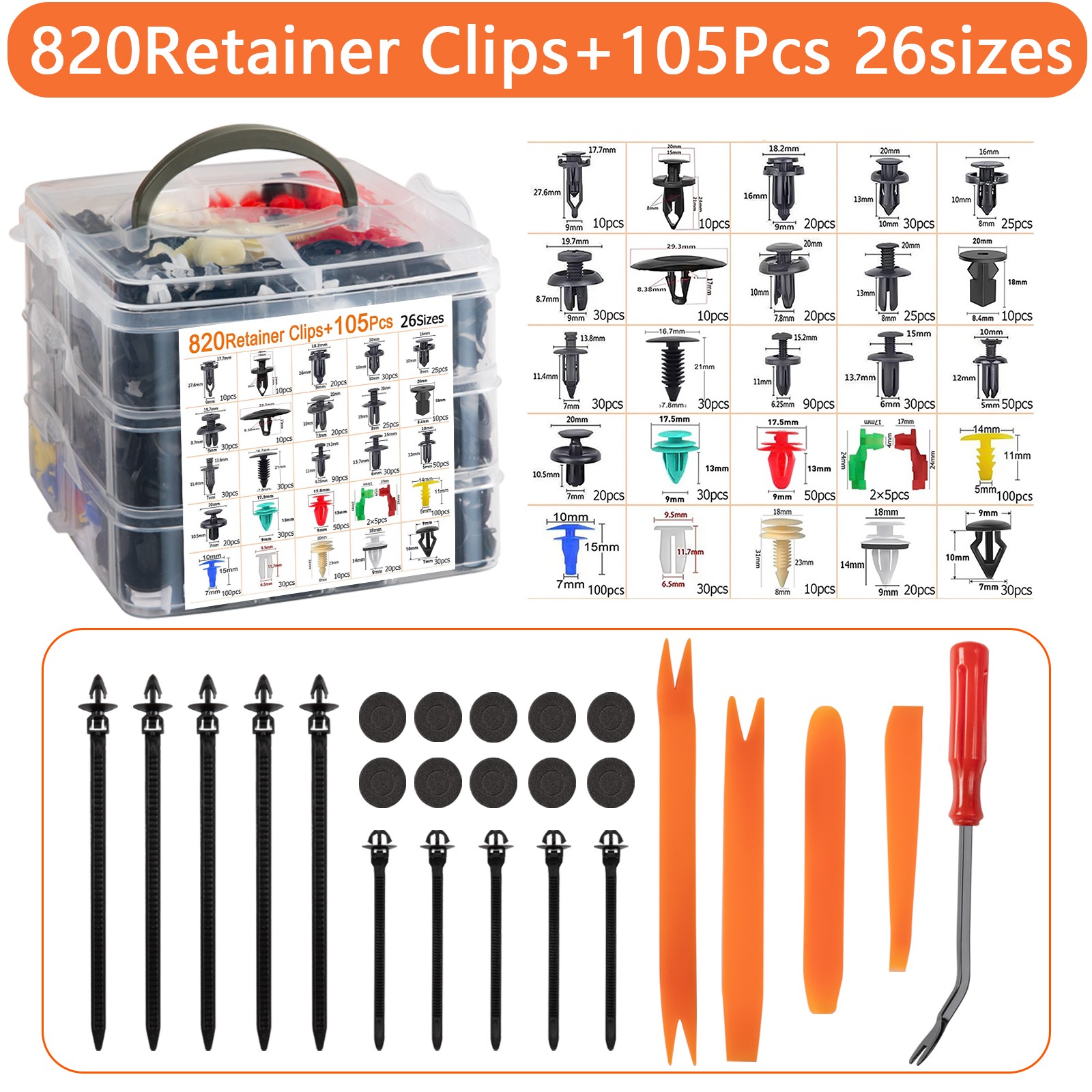 925PCS Car Retainer Clips Auto Fasteners Push Trim Clips Pin Rivet Bumper Kit