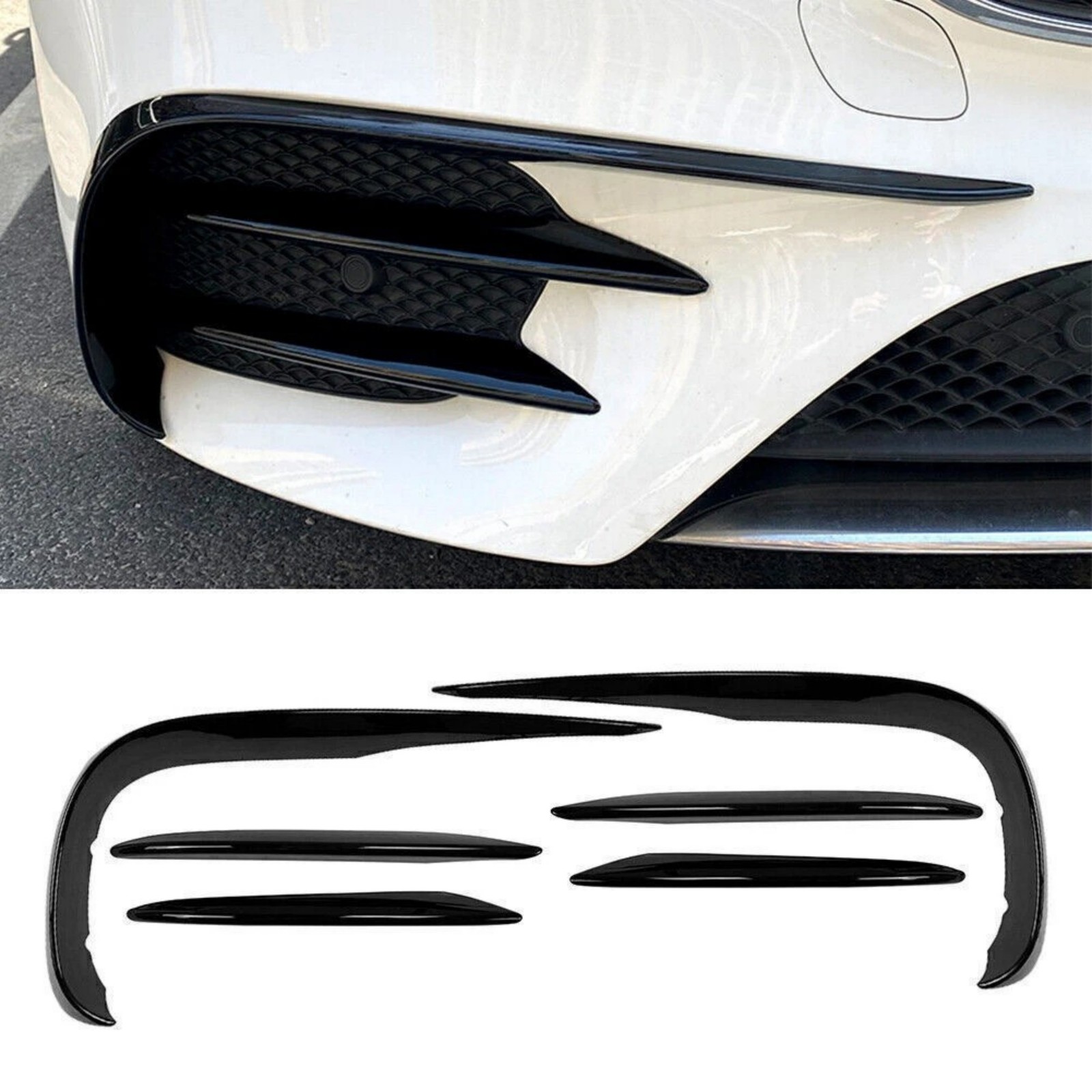 6PCS For Benz Mercedes E200 E300 E250 W213 2016-2020 Black Front Bumper Lip Kit
