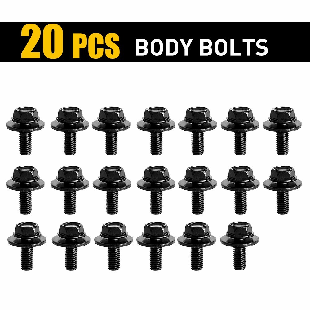 Car Body Bolts Screws Fastener M6 1.0x 16mm Long 10mm Hex 17mm Washer 20 Bolts