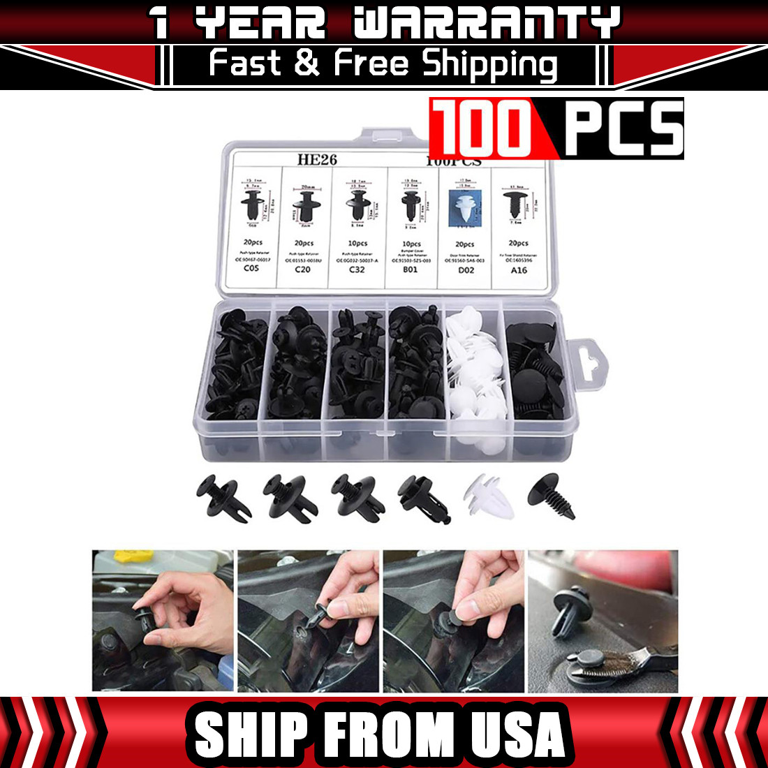 For Toyota CAR Box Set 100x Bumper Fender Liner Push Type Retainer Clip Fastener