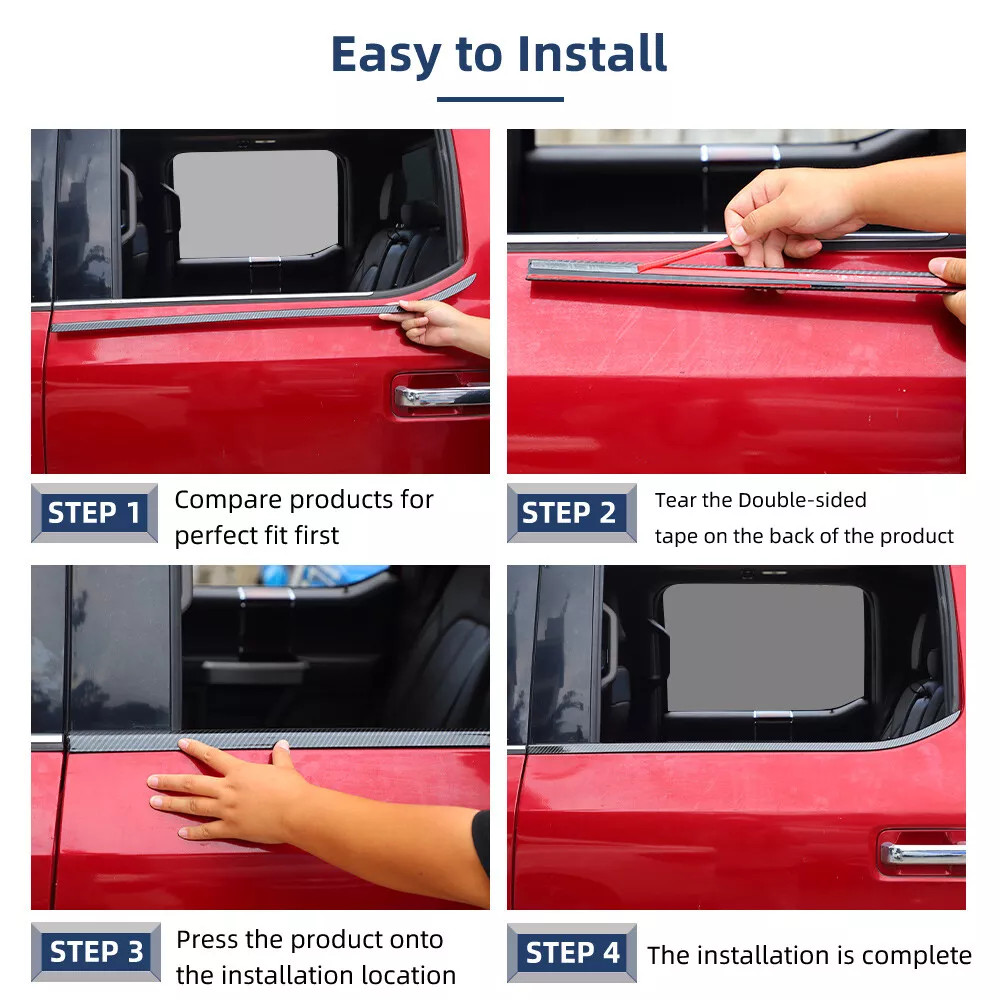 For 09-14 Ford F150 Crew Cab Carbon Fiber Window Sill Covers Overlays Trim 4PCS