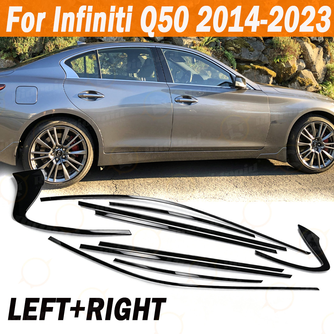 For Infiniti Q50 2014-2023 Chrome Delete Window Vinyl Trims Blackout Accessories