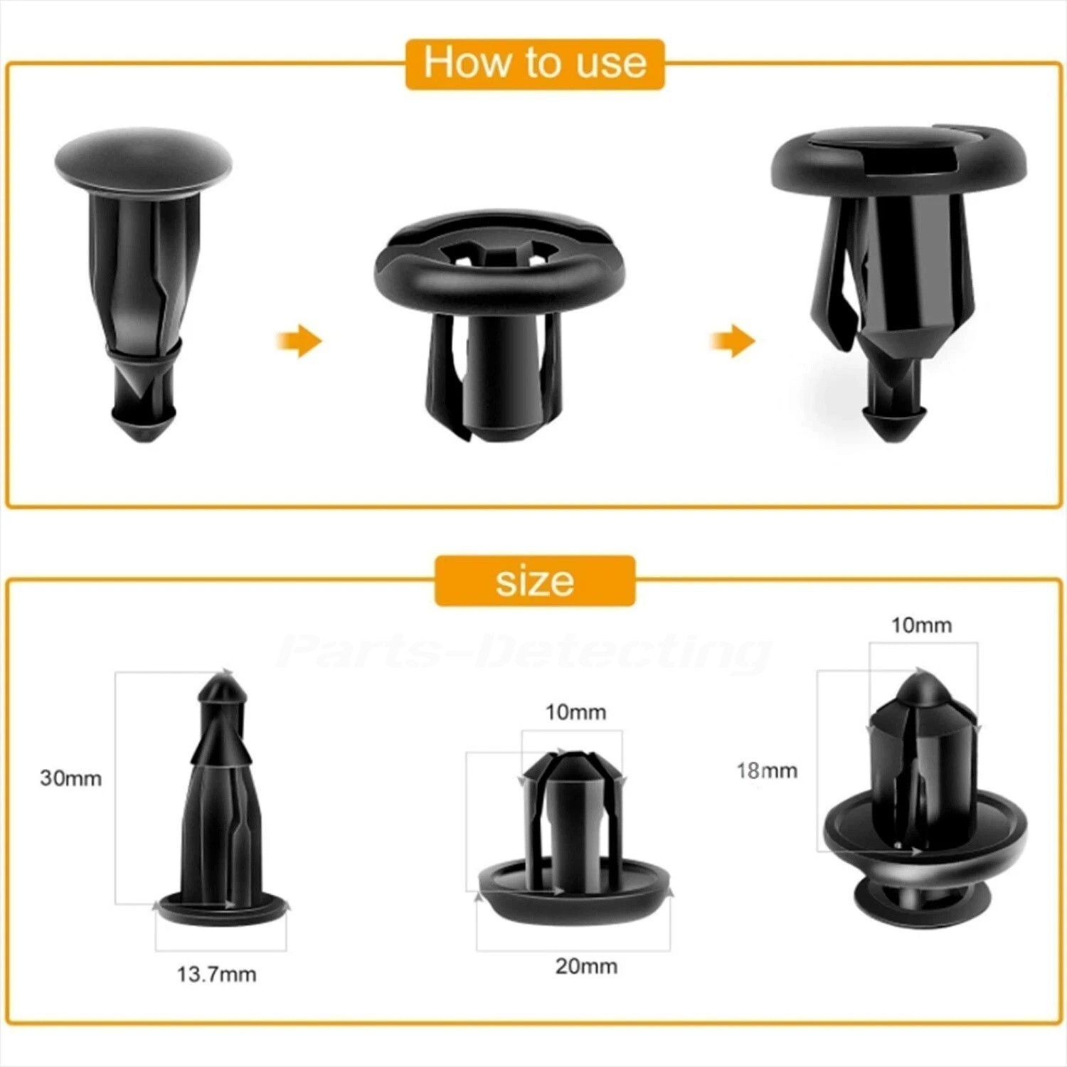 100Pcs Bumper Clips Hood Fender Push Rivets Retainer Fasteners For Honda W