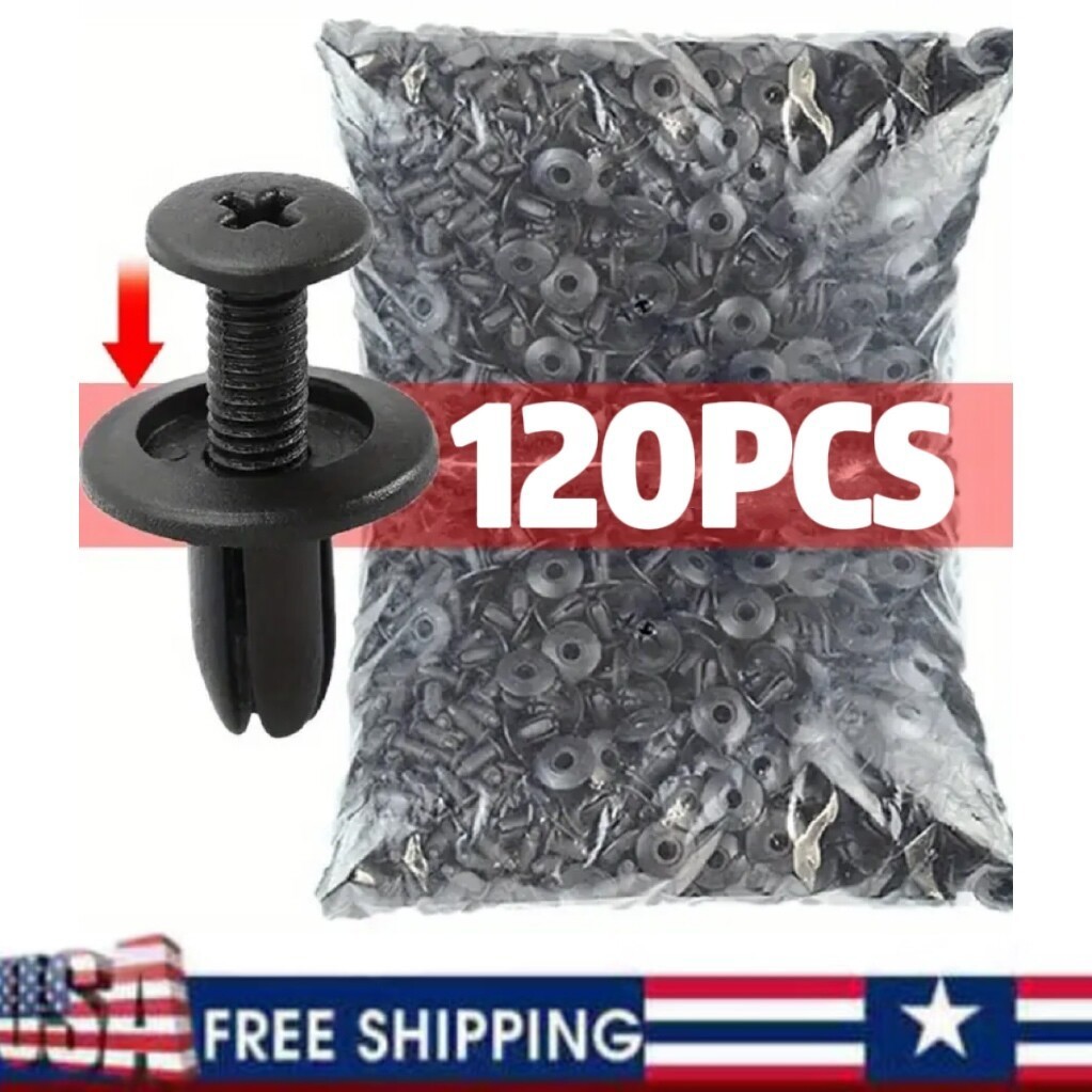 120PCS 8mm Bumper Clips Retainer Auto Car Plastic Rivets Fastener Fender Push