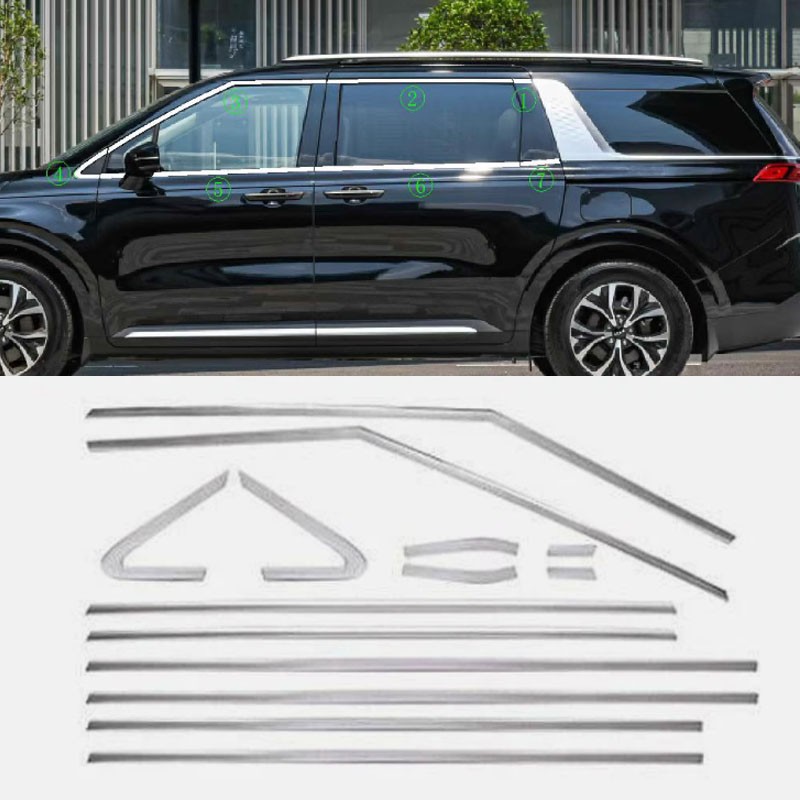 14PCS For 2022-2025 Kia Carnival Chrome steel Windows Sill Molding Strip Trim