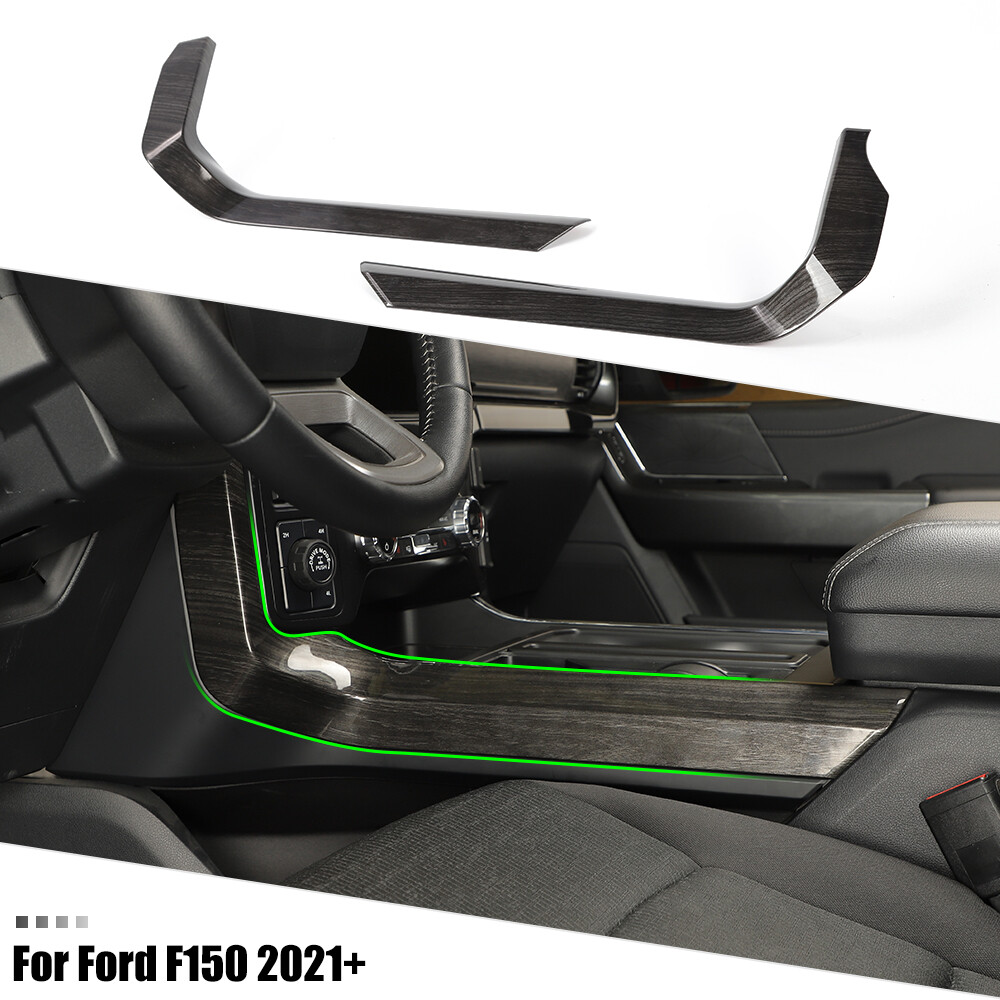 Black Wood Grain Gear Shift Side Panel Trim Cover Bezels ABS For Ford F150 2021+