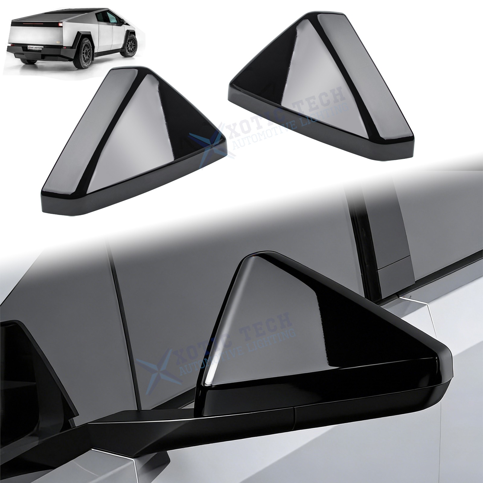 Gloss Black Add-on Left&Right Side View Mirror Cover Decal For Tesla Cybertruck