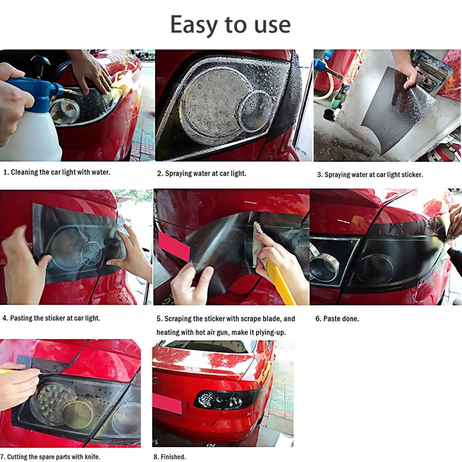 Glossy Black Tint Vinyl Film Wrap Sheet for Headlight Backup Light Tail Light