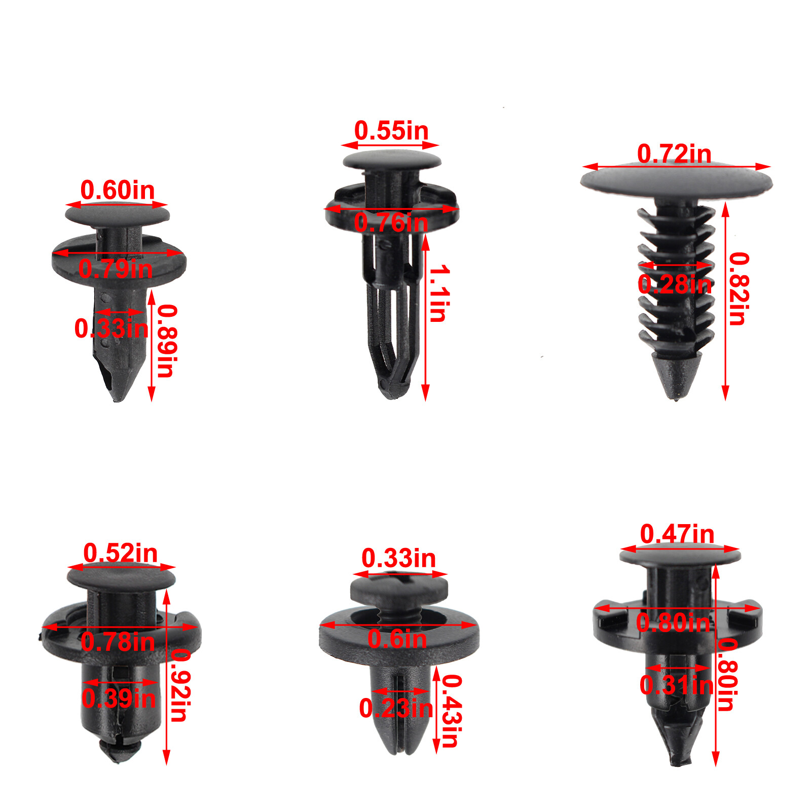 200 Pcs Push Bumper Fastener Rivet Clips with 6 Size Auto Body Retainer Clips