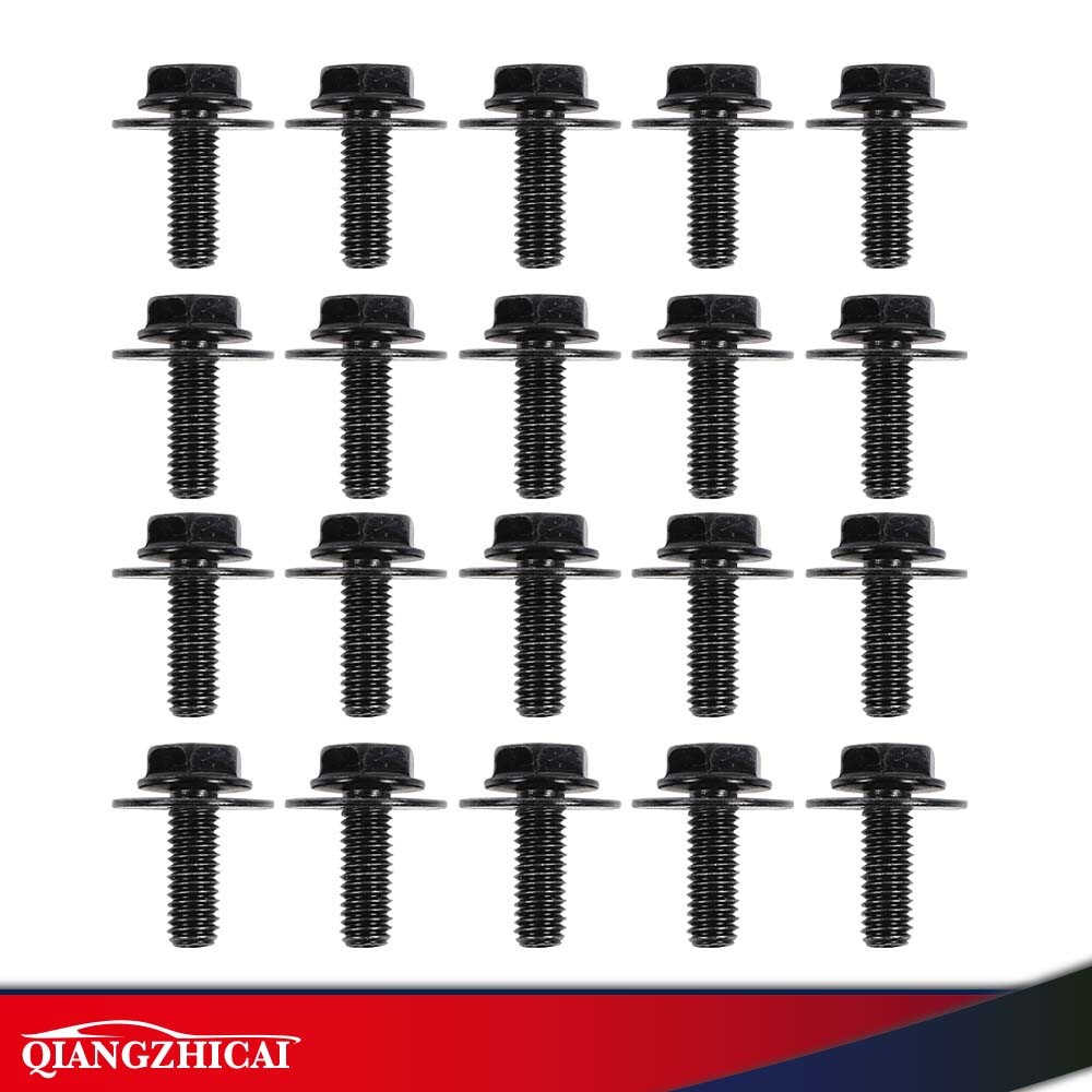 20Pcs Body Bolt Screw Fastener Fender M6-1.0x 16mm Long- 10mm Hex- 17mm Black US