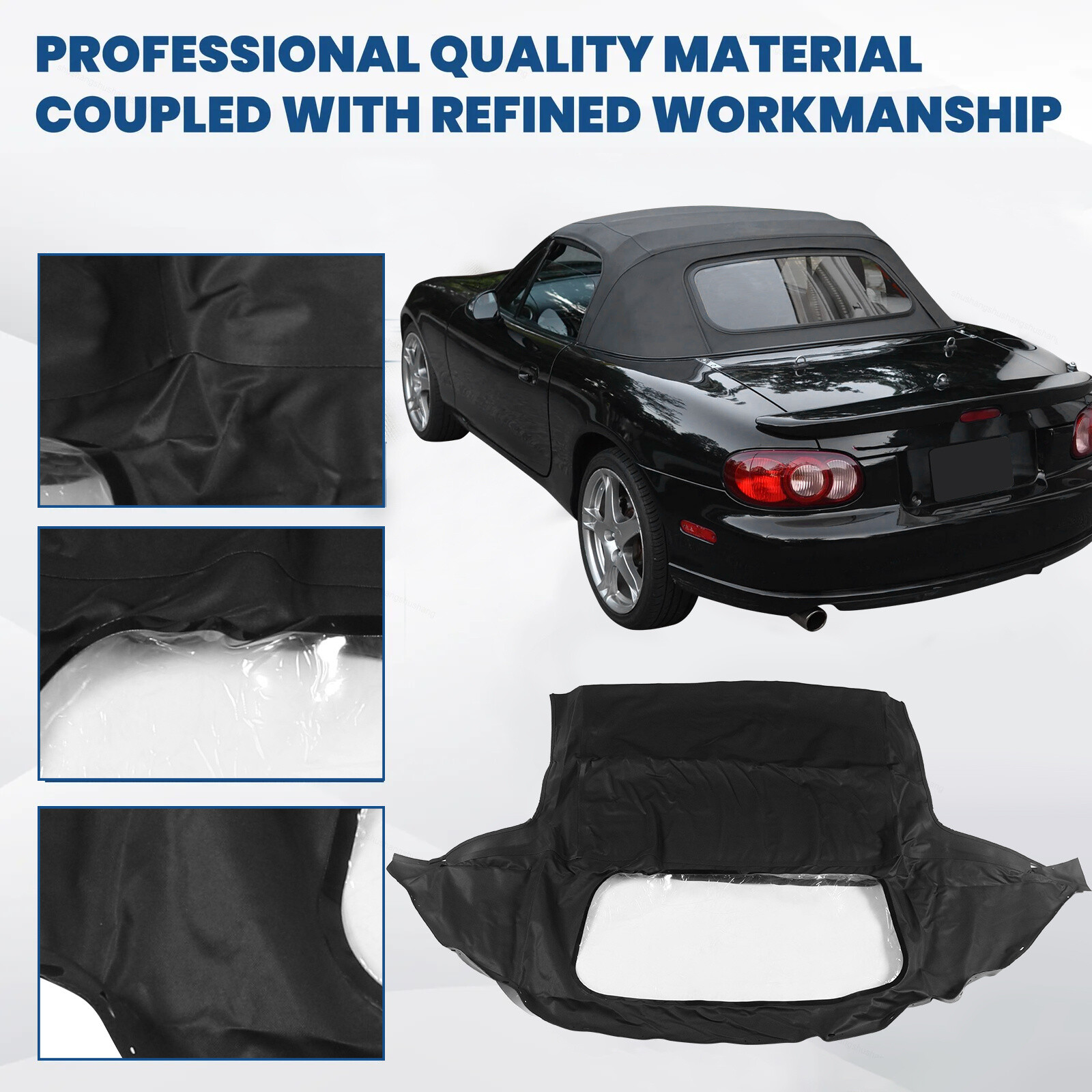 Upper Black Soft Top w/ Plastic Window Fit For 1990-2005 Mazda Miata Convertible