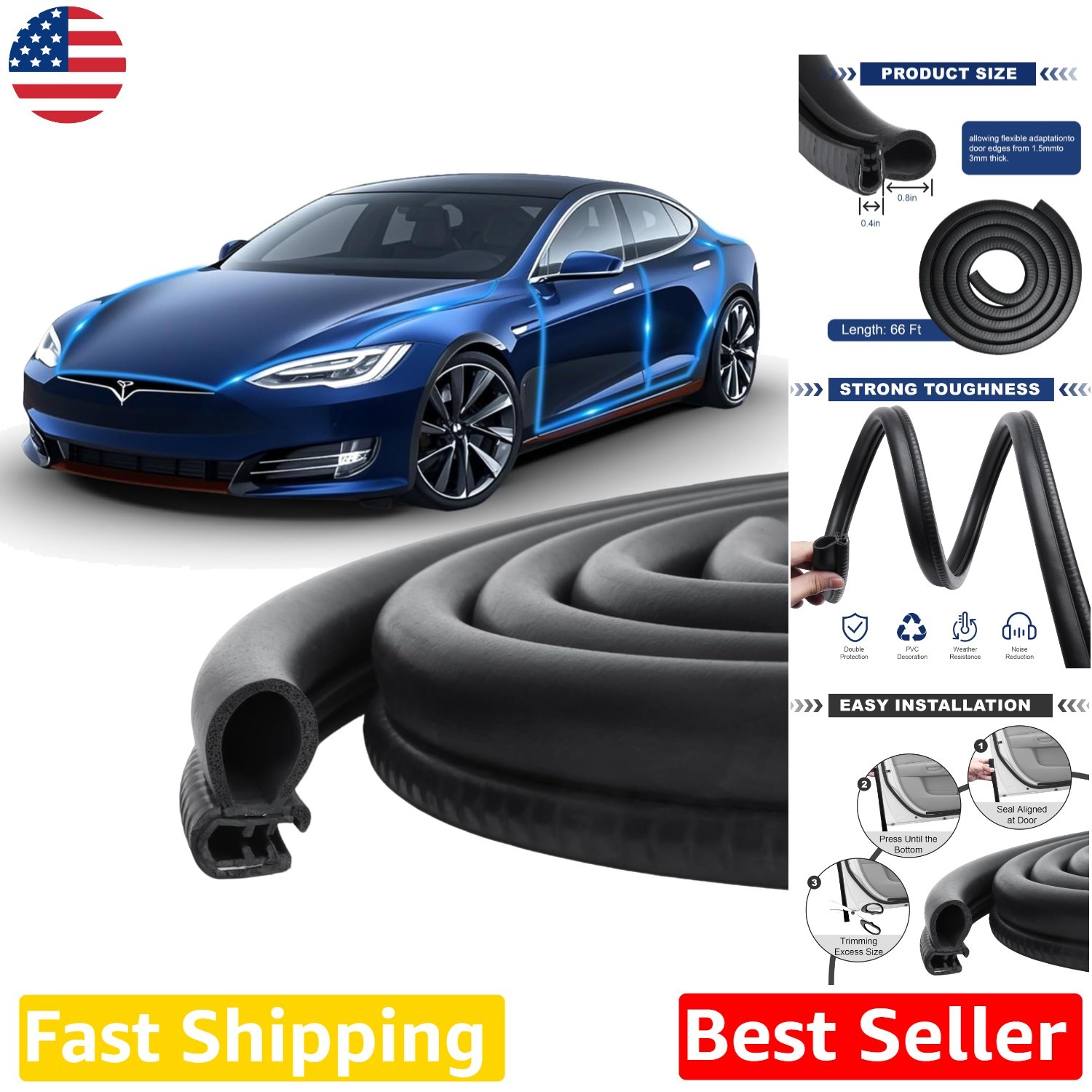Automotive Door Seal Strip 66Ft EPDM Rubber Weather Resistant