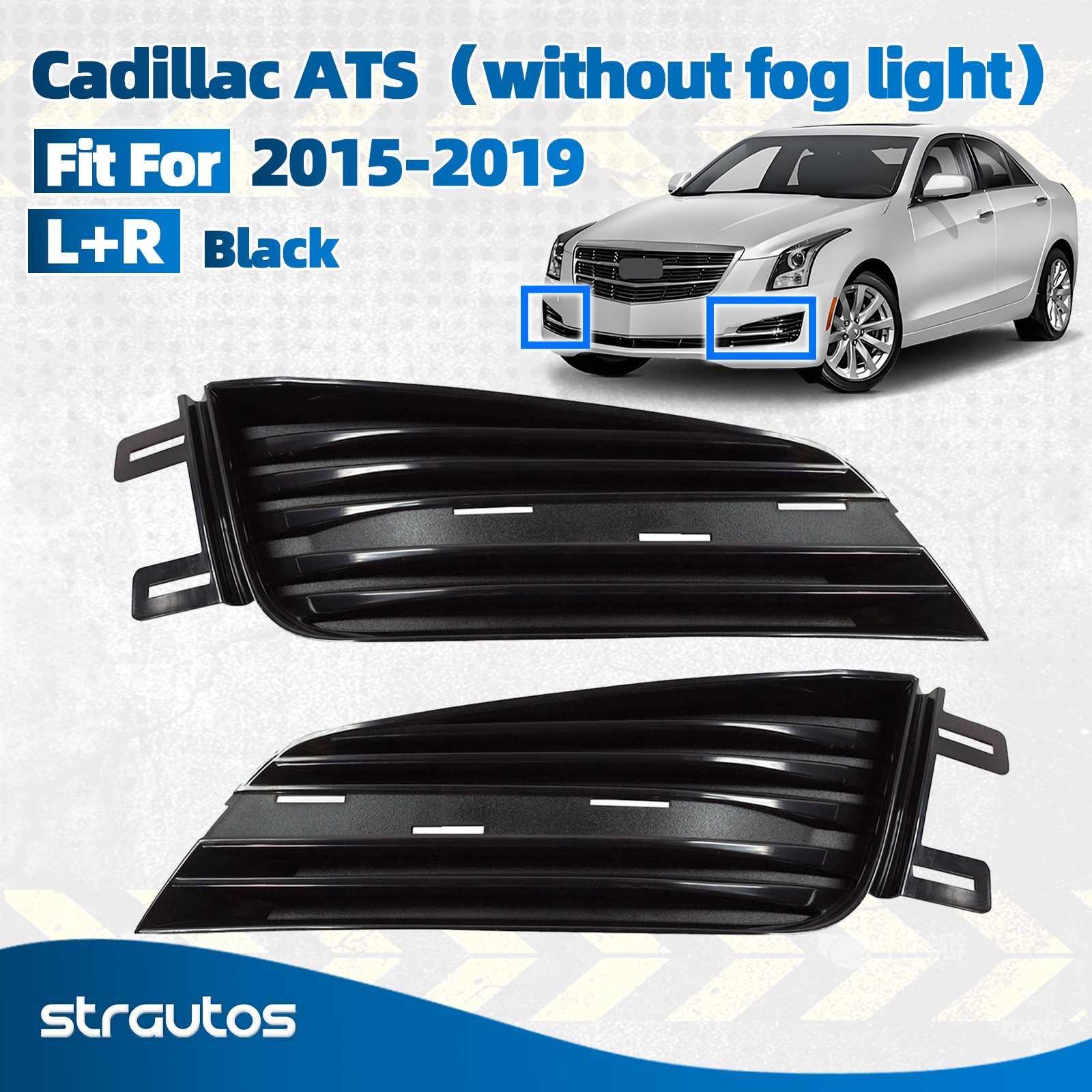 Fog Light Cover Set Trim Bezel For 2015-2019 Cadillac ATS Black23260823 23230583