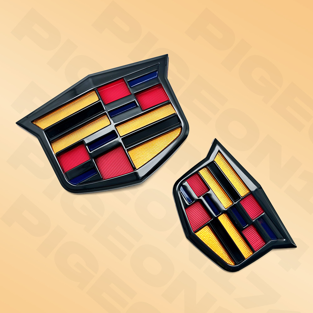 Color&Black Front Grille & Rear Trunk Lid Emblem Badge For Escalade ATS CTS STS
