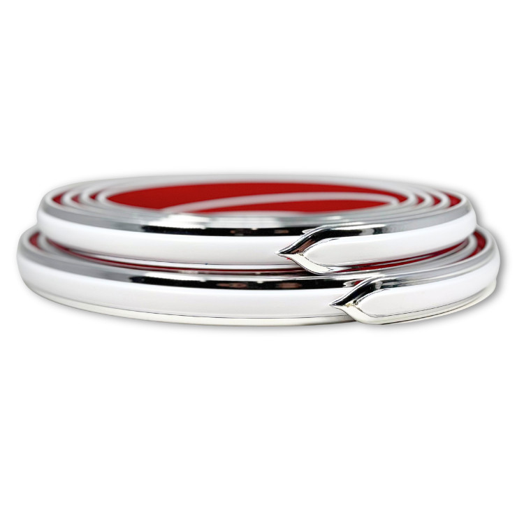 Vintage Style 7/8″ CHROME + WHITE Side Body Molding w/ Pointed Ends 25-780-02